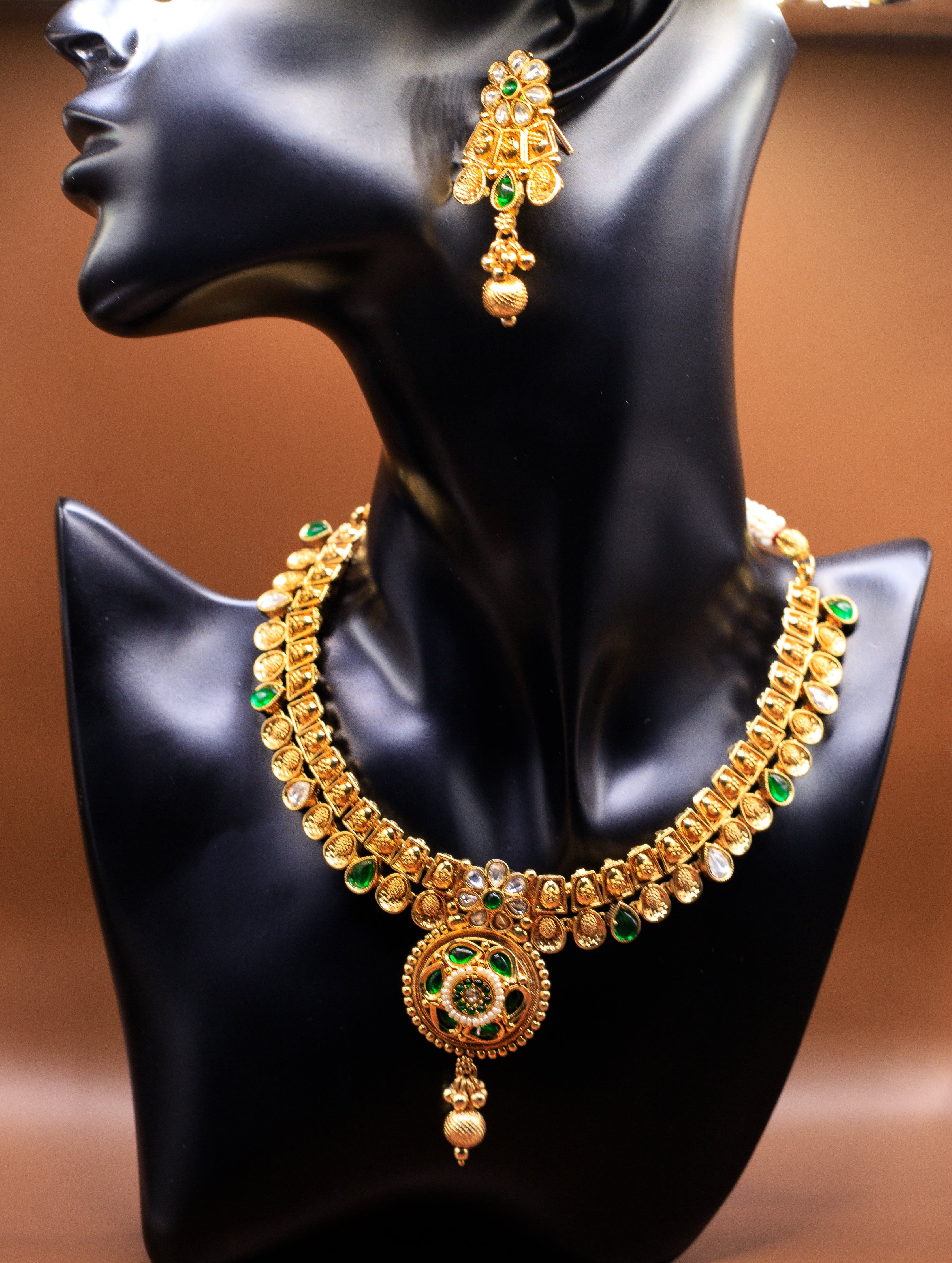 Necklace with  Polki/Meena work Earrings
