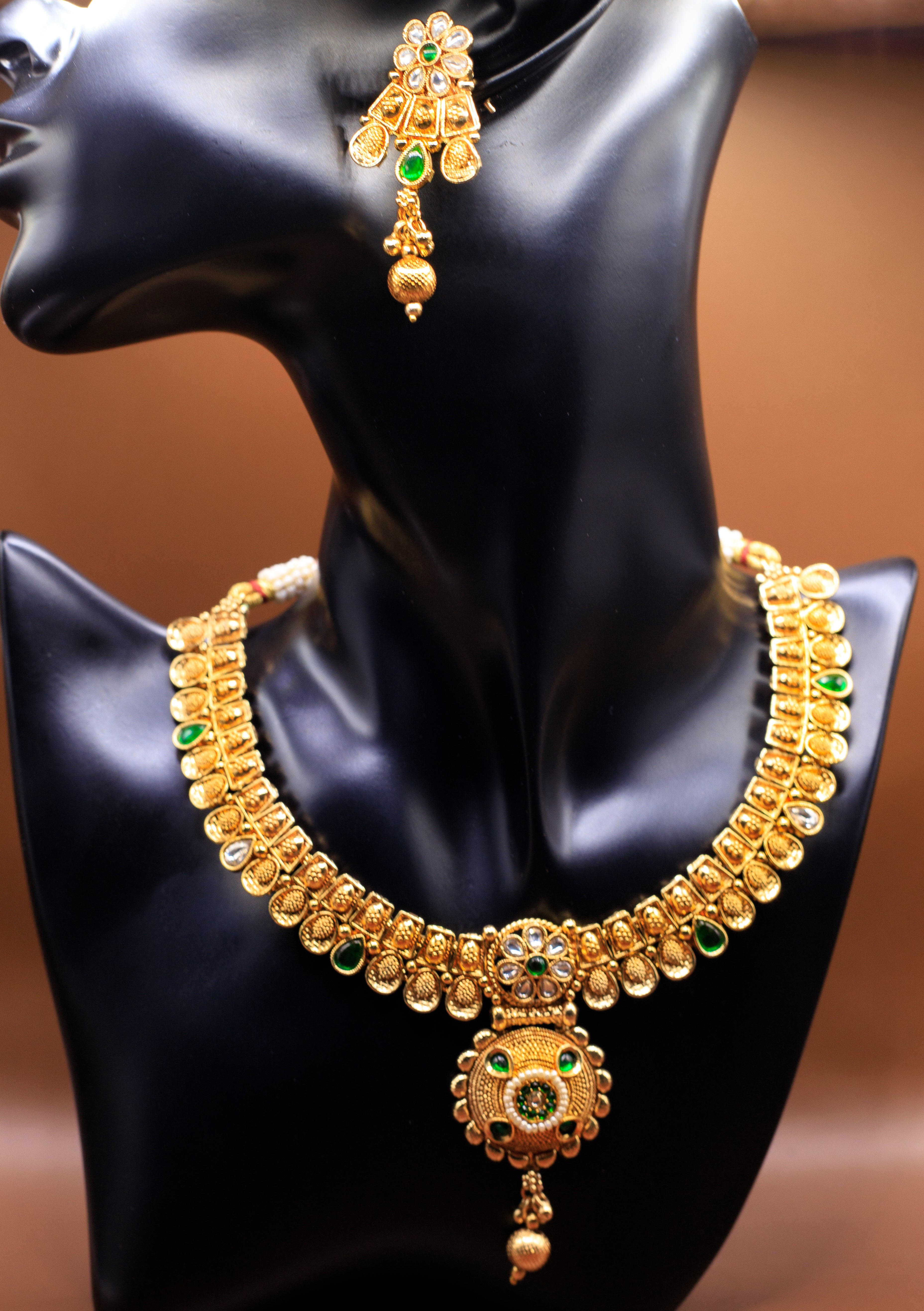 Necklace with  Polki/Meena work Earrings