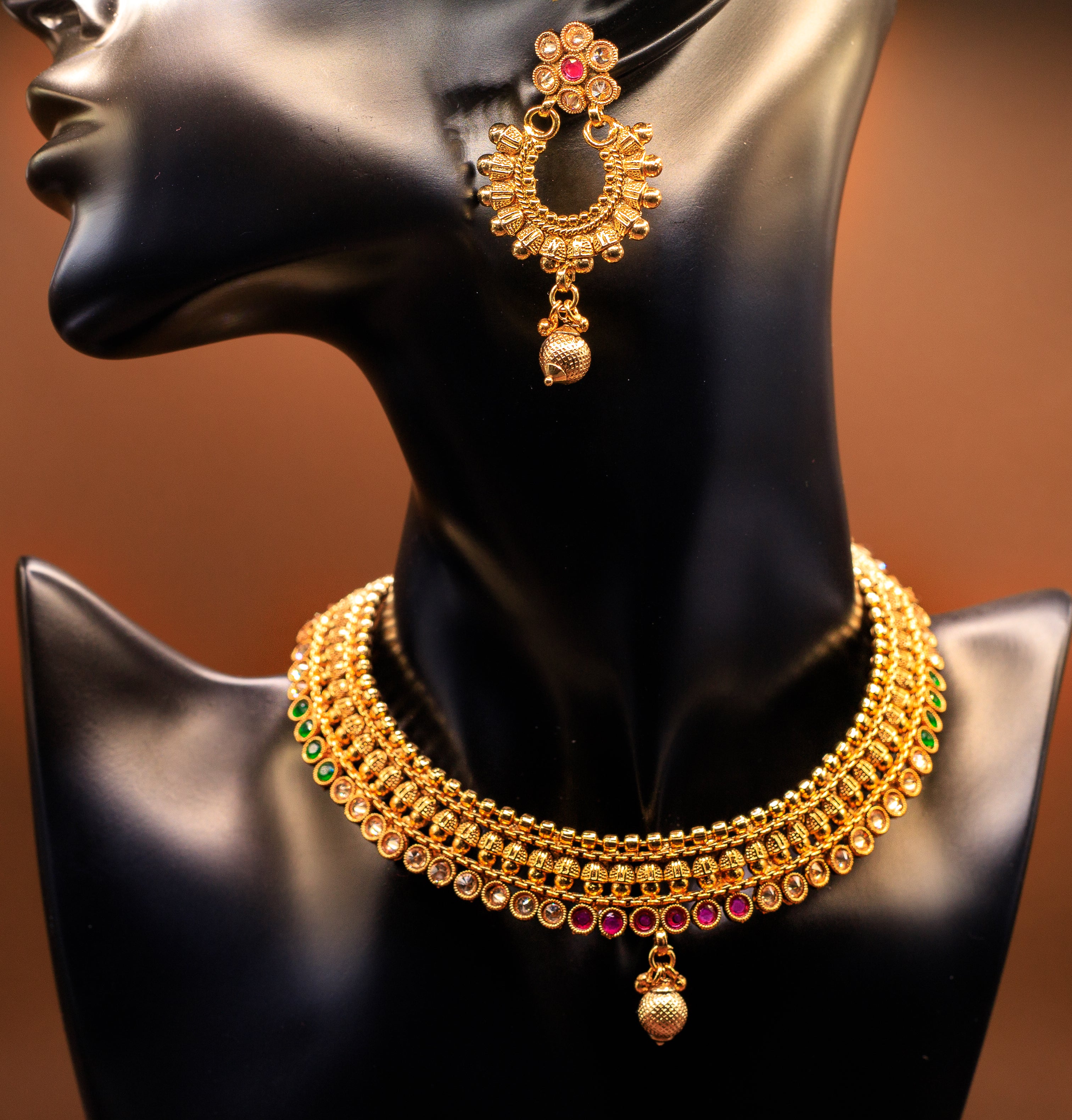 Necklace with  Polki/Meena work Earrings