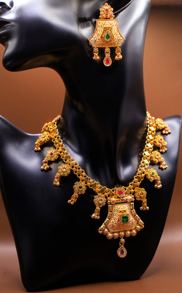 Necklace with  Polki/Meena work Earrings