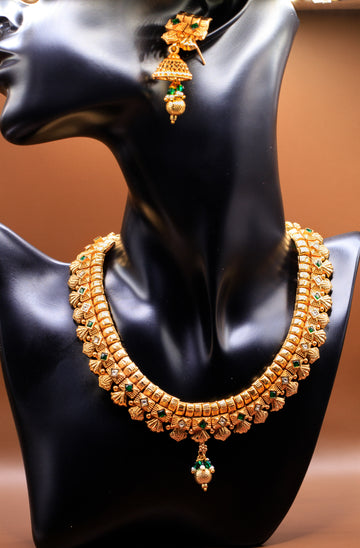 Necklace with  Polki/Meena work Earrings