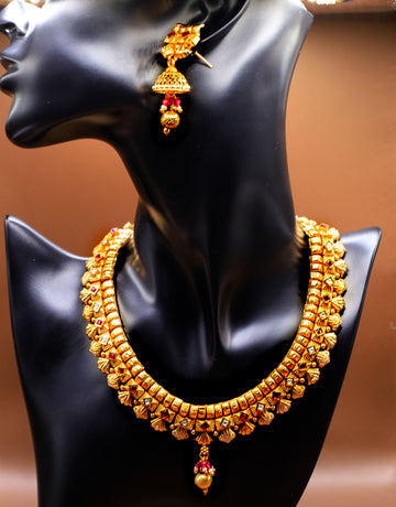 Necklace with  Polki/Meena work Earrings
