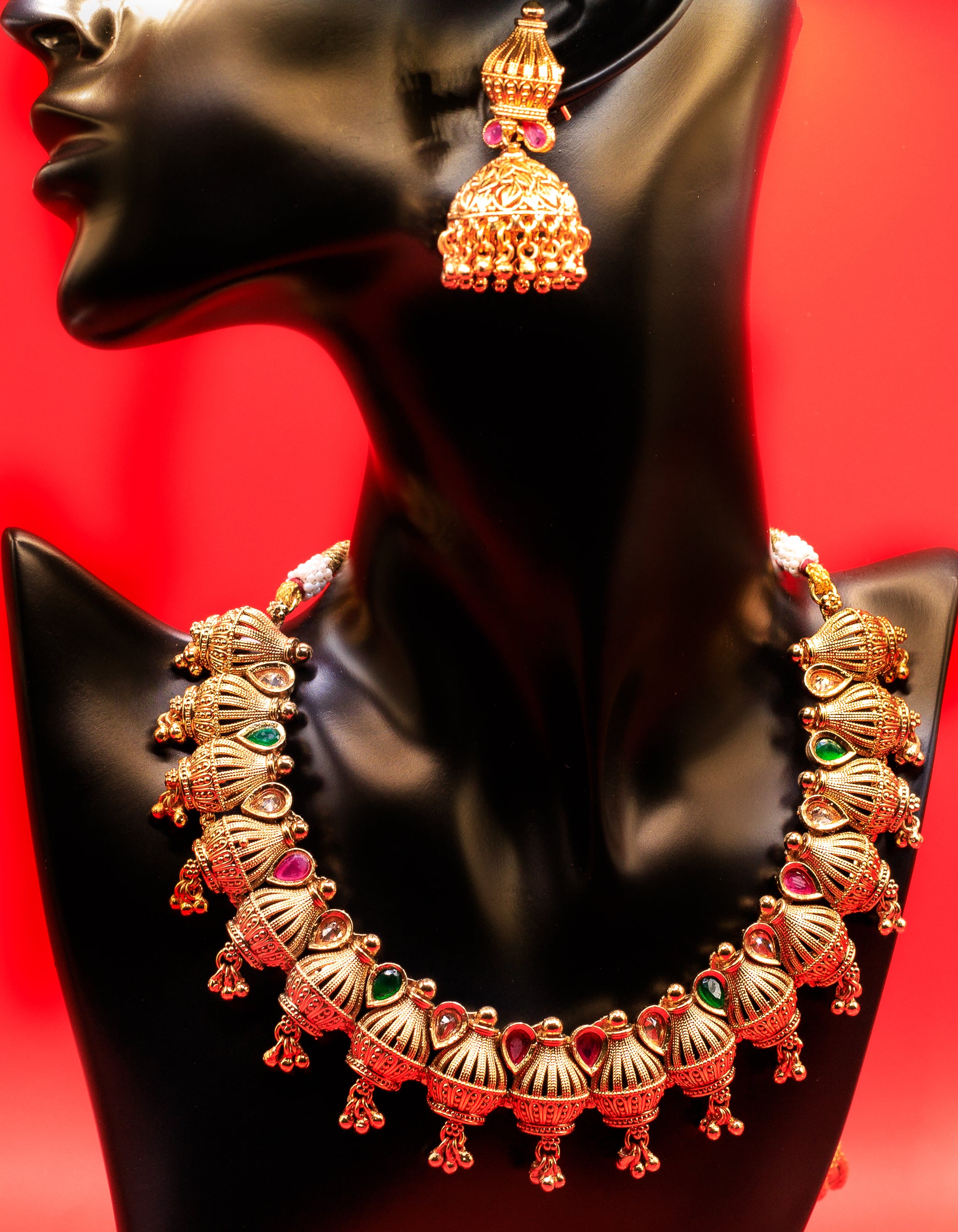 Necklace with  Polki/Meena work Earrings