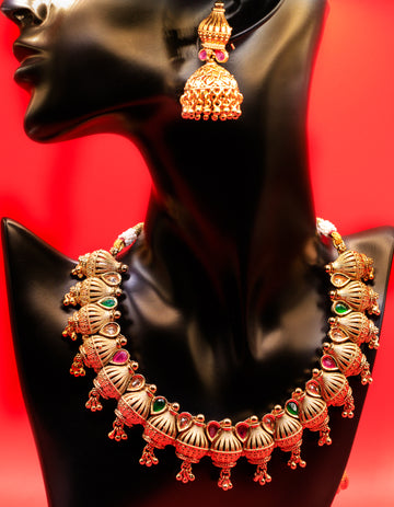 Necklace with  Polki/Meena work Earrings