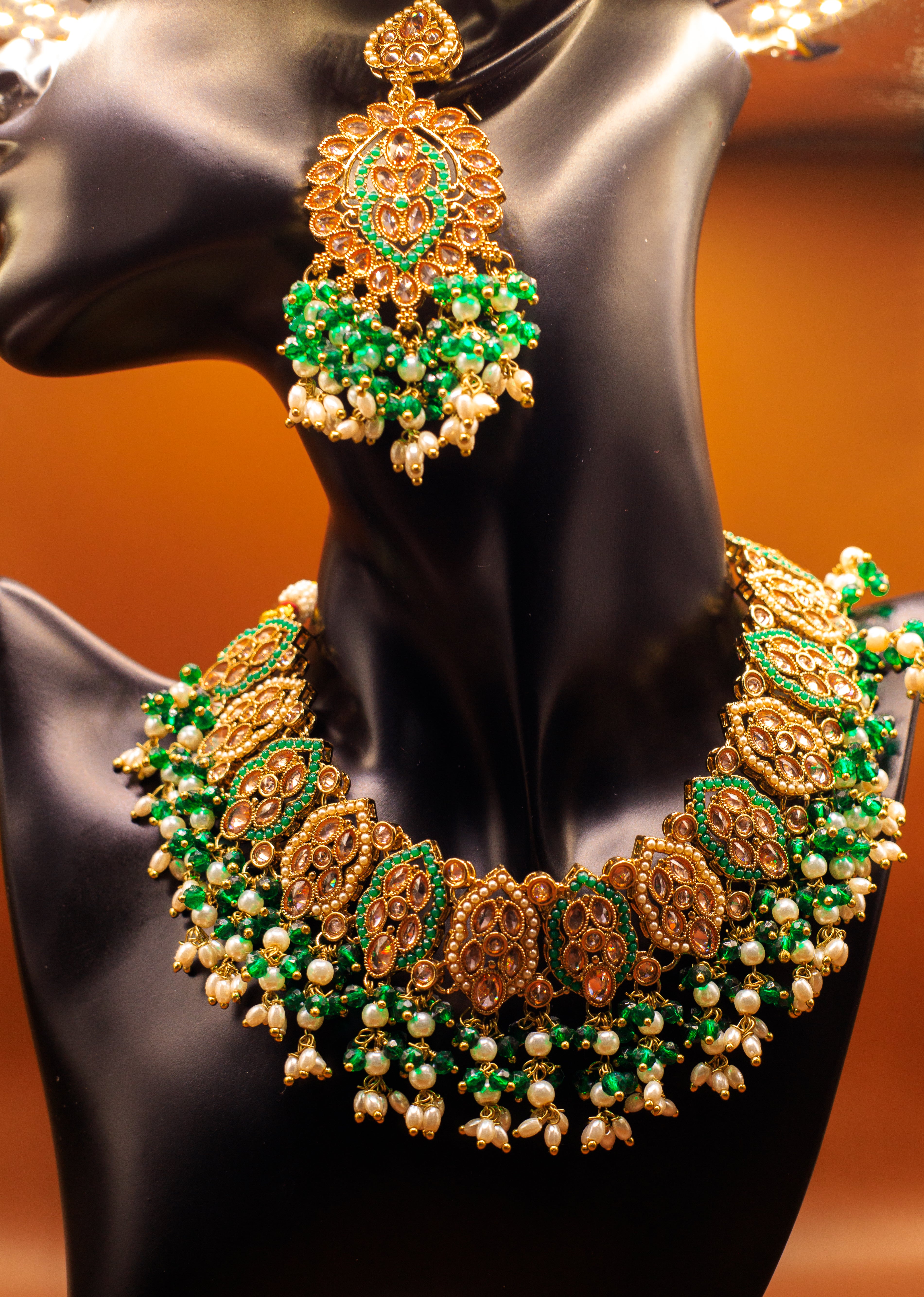 Heavy Polki work Necklace with earring and tickly