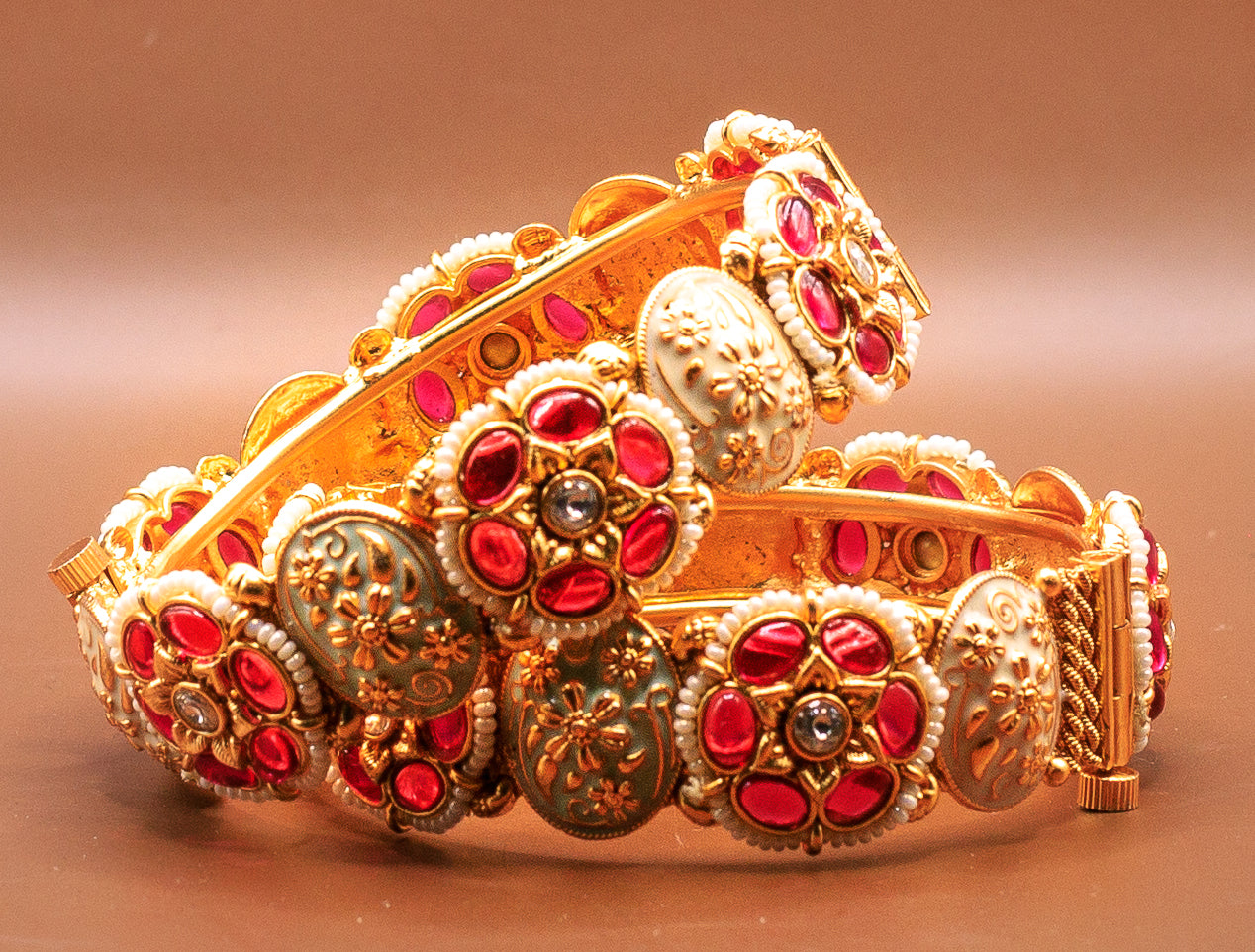 Indian Golden Bangles/Kada with kemp stones