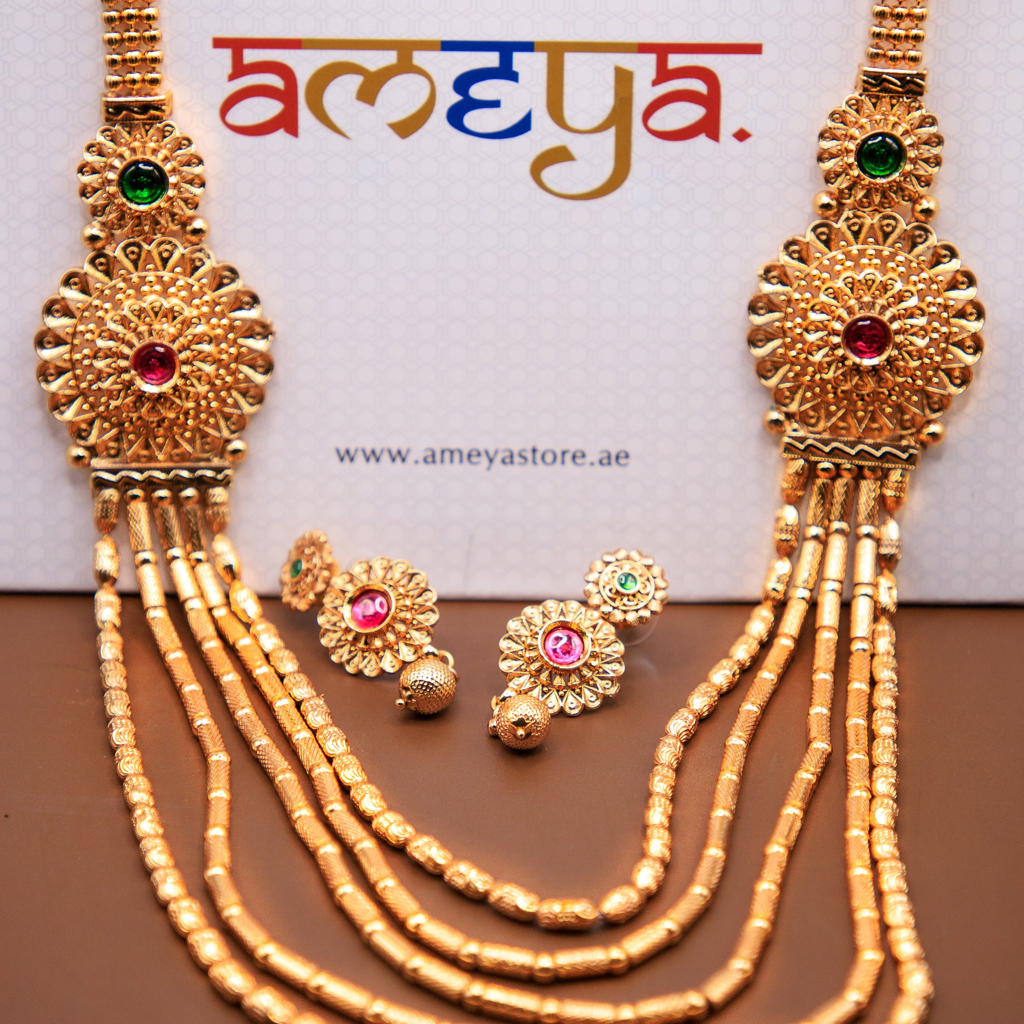 Long Polki design necklace with earrings