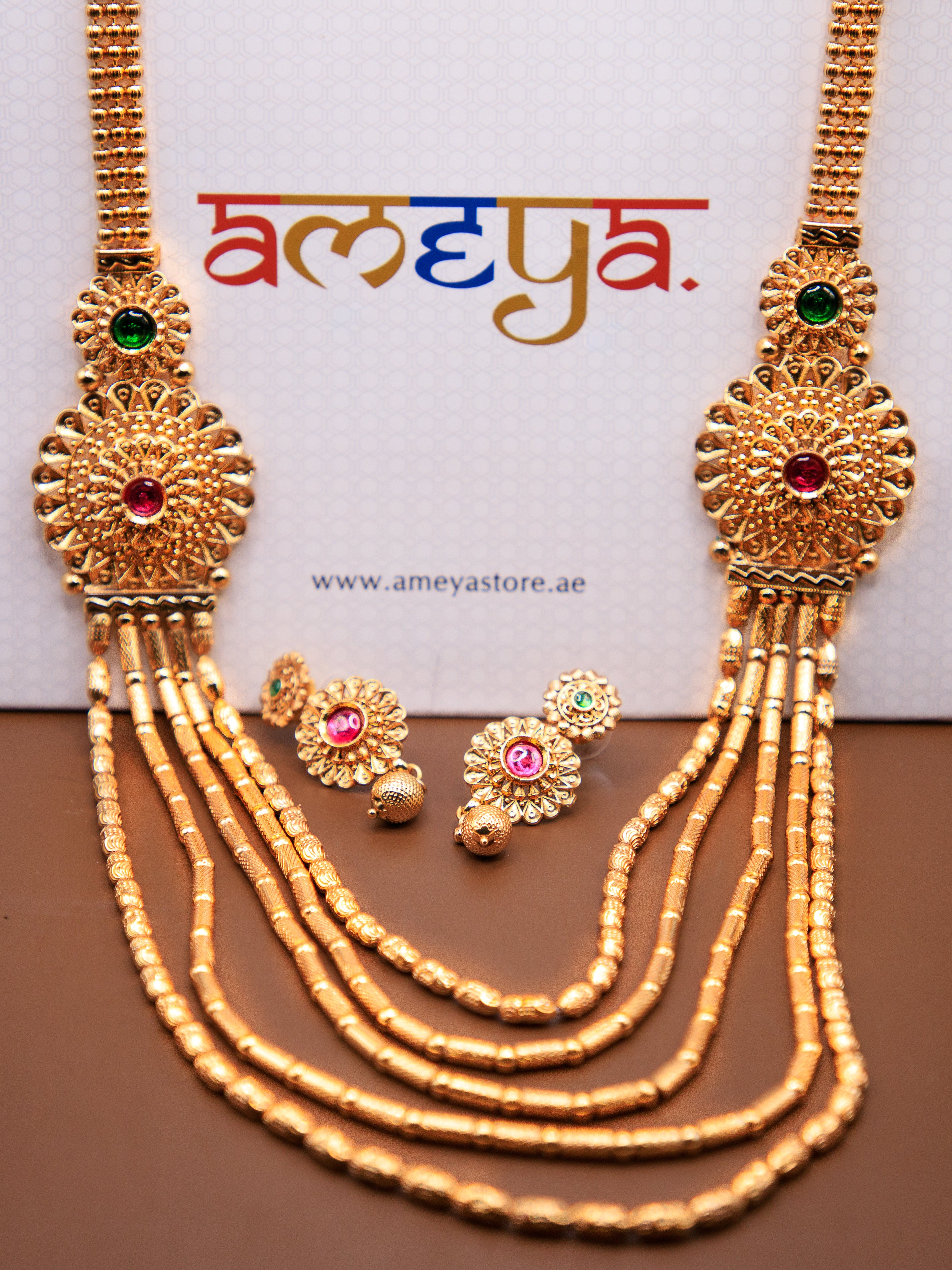 Long Polki design necklace with earrings