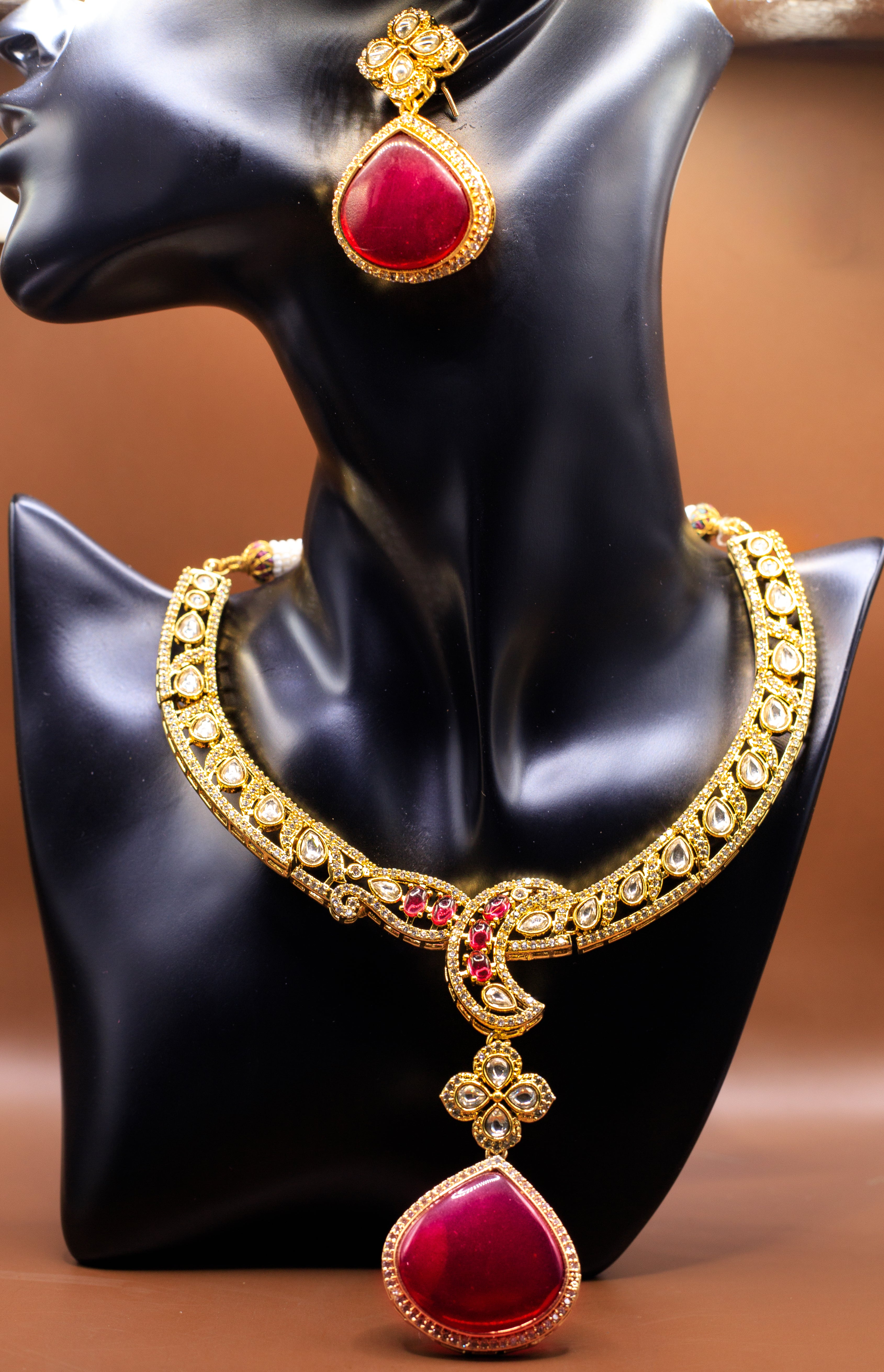 Wide Necklace with Polki Work