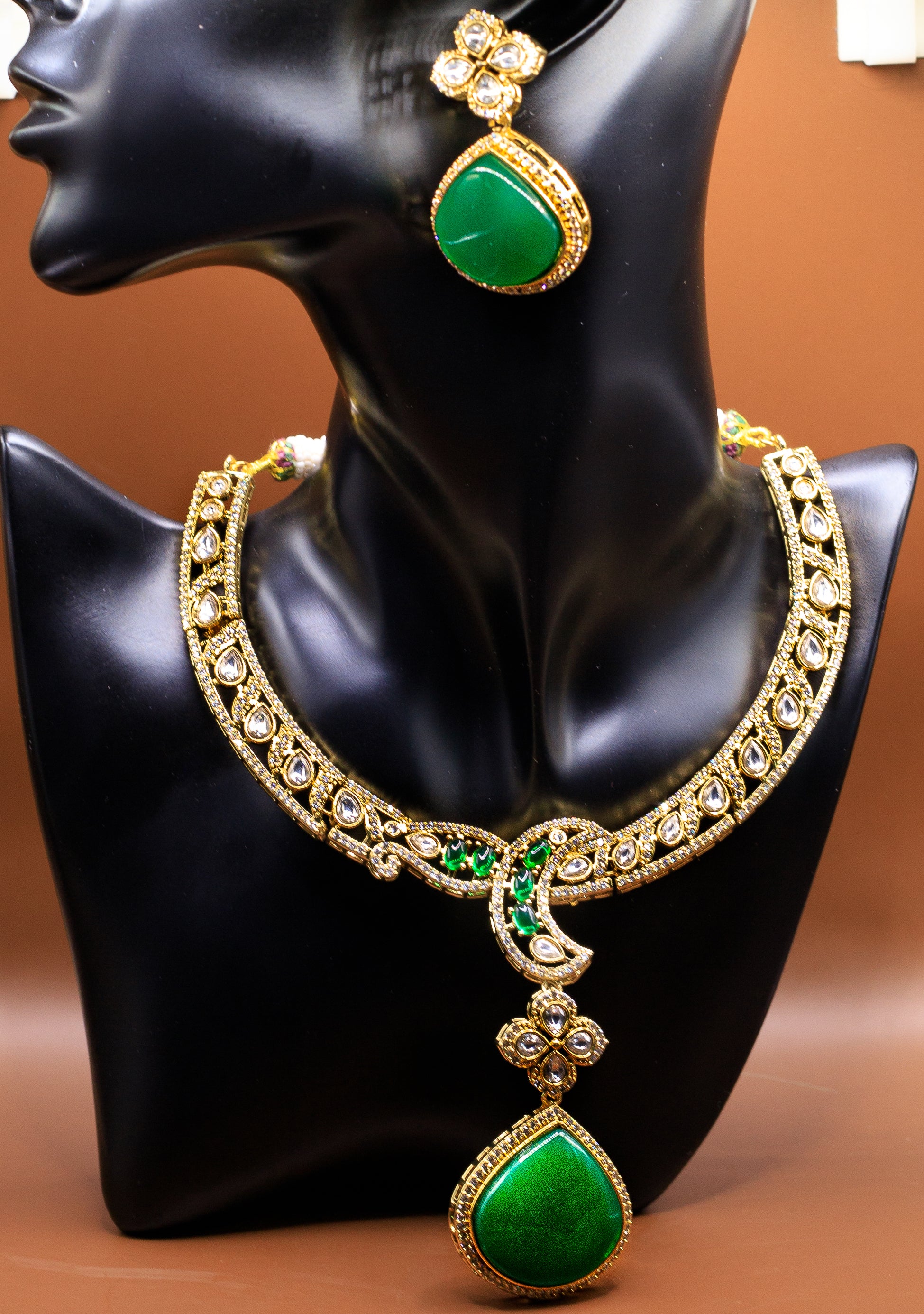 Wide Necklace with Polki work