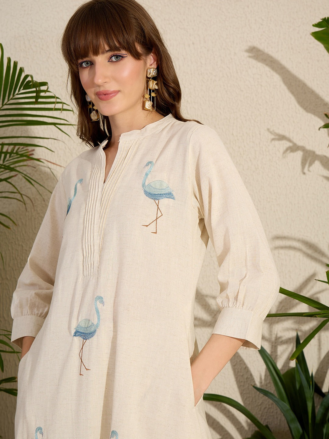 Off White Embroidered Pure Cotton A-Line Kurta Trouser Set