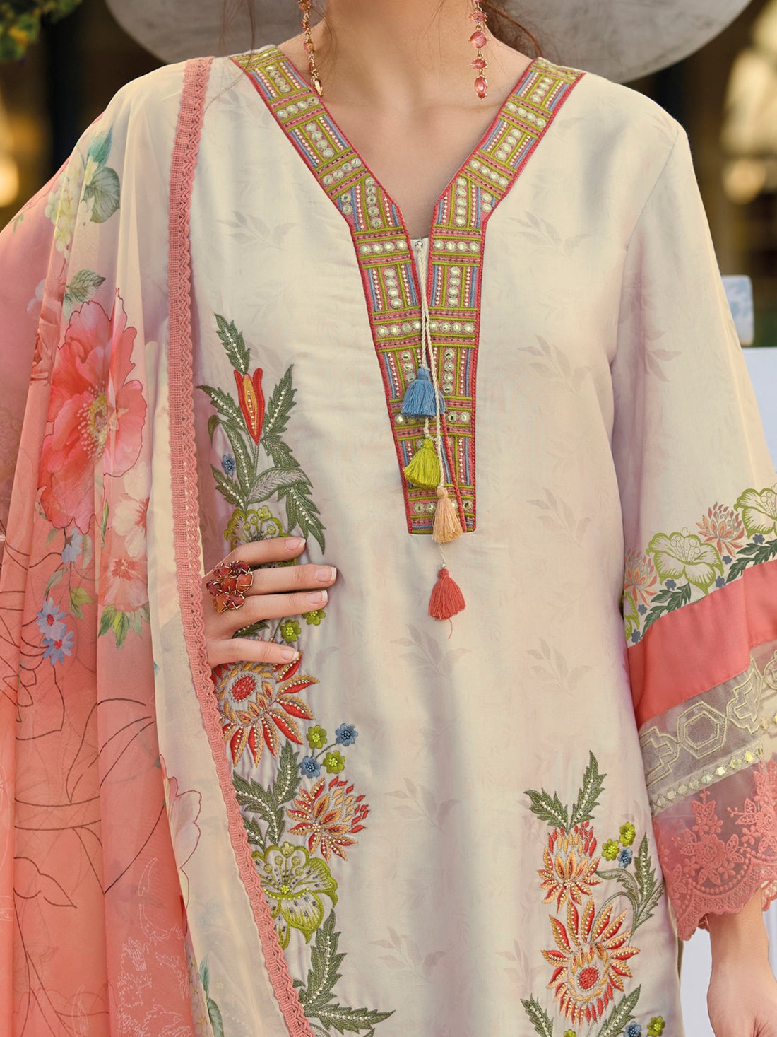 Rust Embroidered Silk Blend Straight Kurta Sets With Dupatta