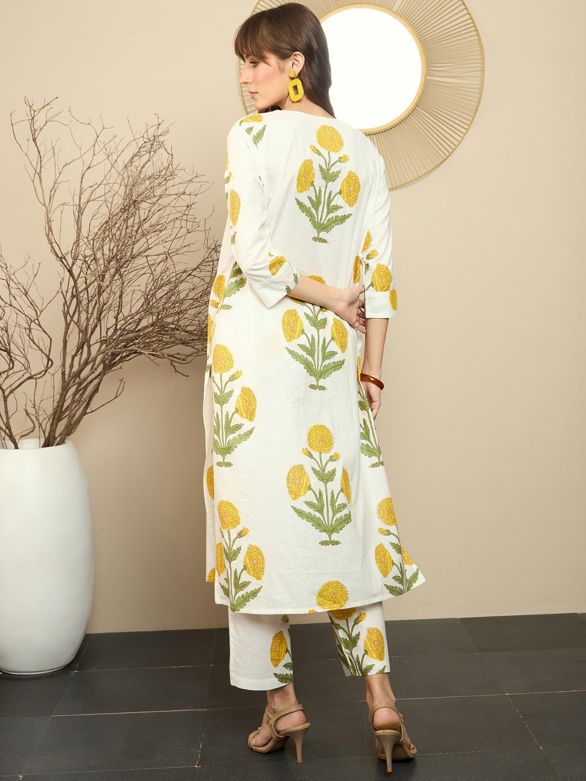 White Printed Straight Pure Cotton Kurta Pant Set