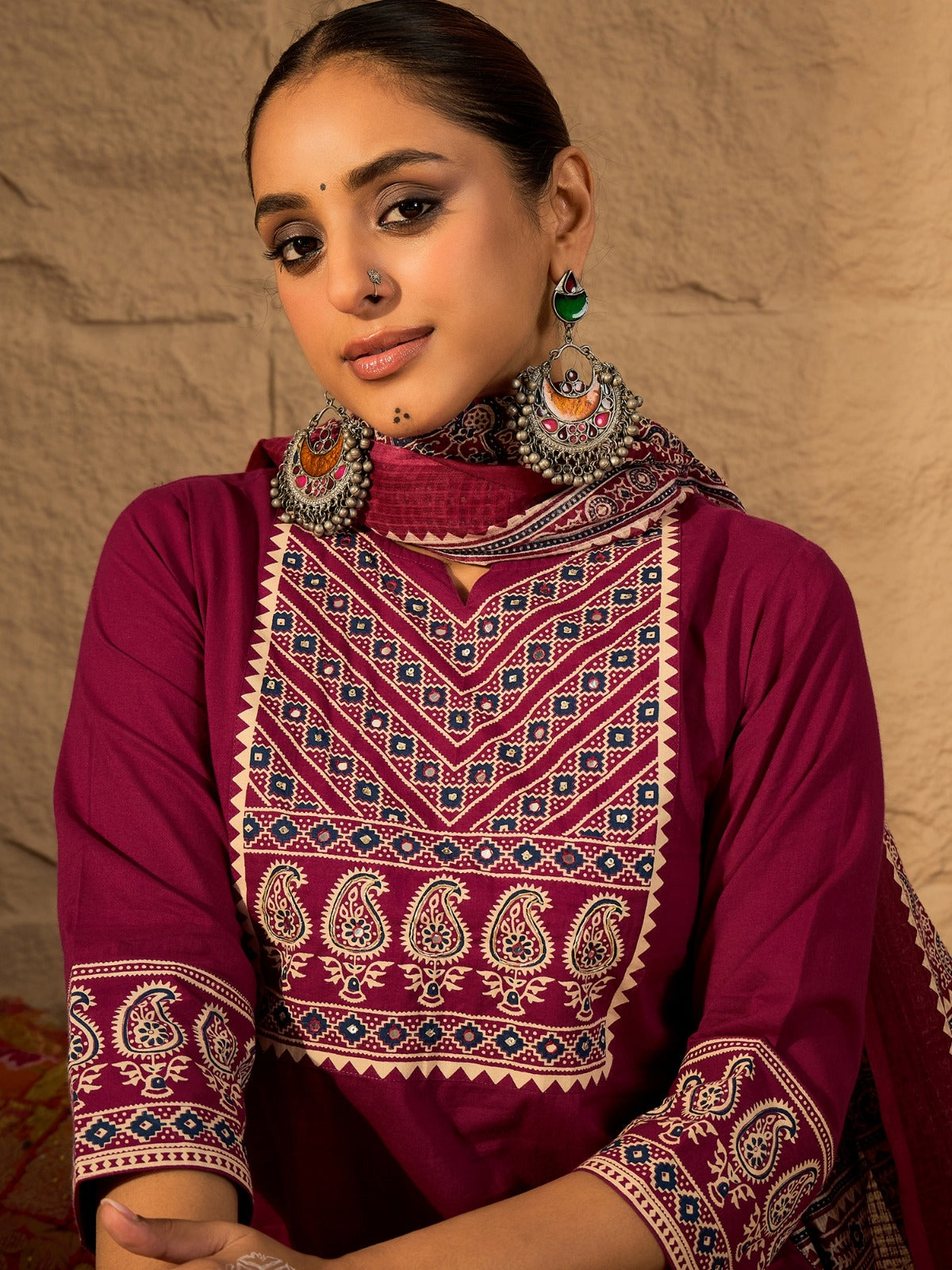 Pink Printed Pure Cotton Straight Kurta Sets With Dupatta