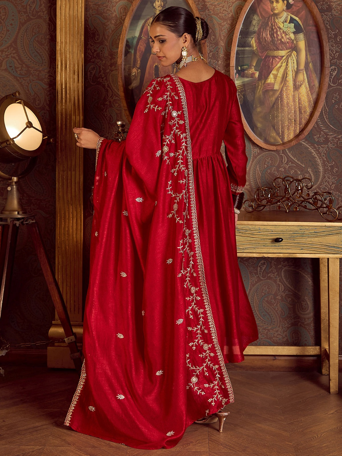 Embroidered A-Line Kurta Trousers With Dupatta Set