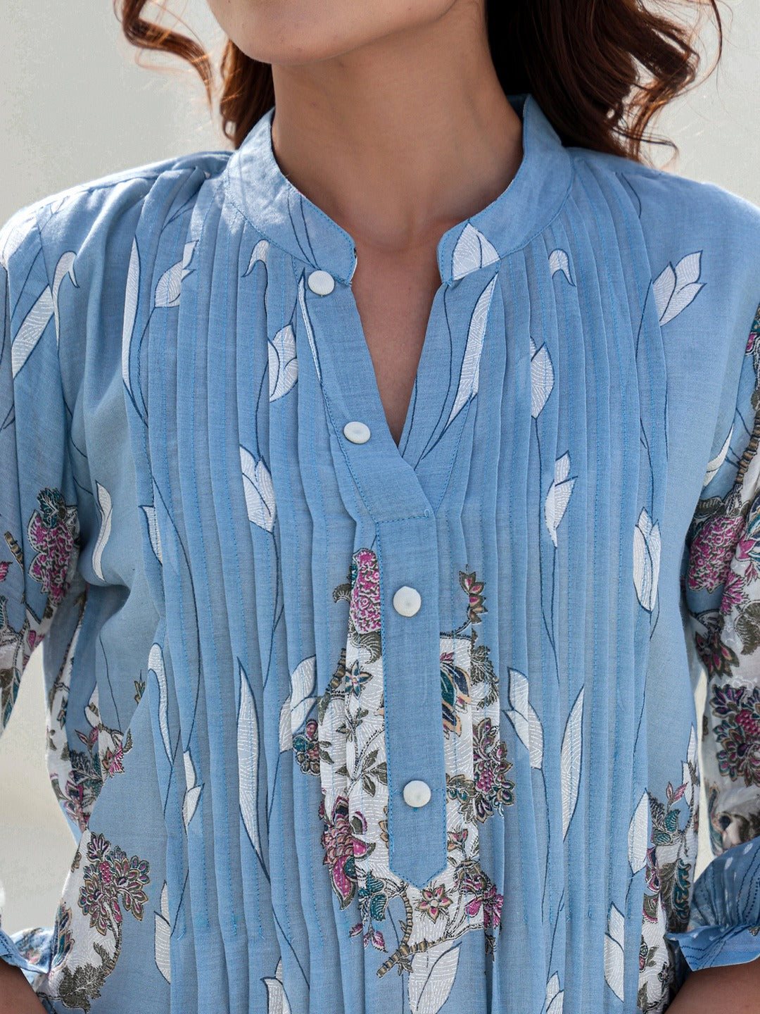 Blue Printed A-Line Pure Cotton kurta pant set