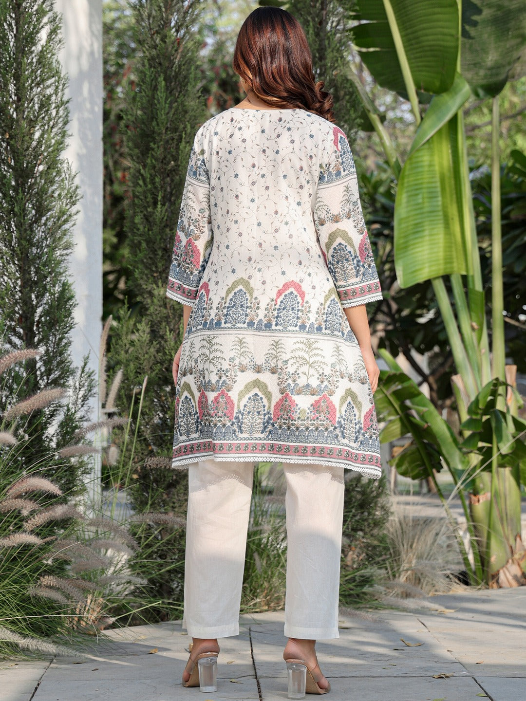 White Printed A-Line Pure Cotton kurta pant set