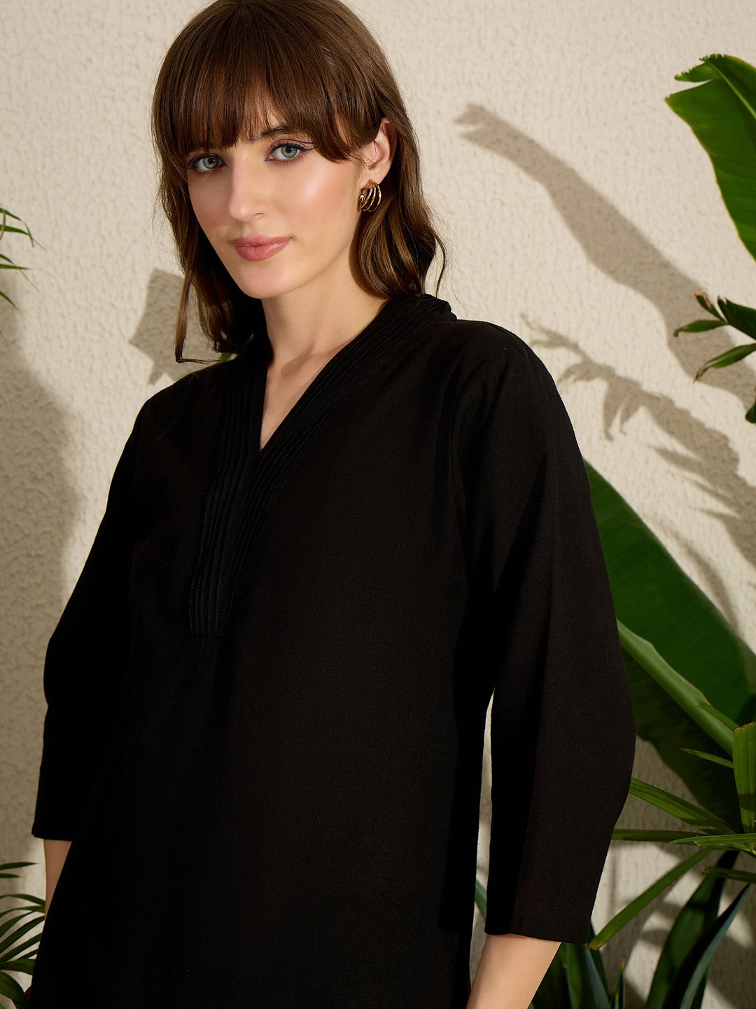 Black Embroidered Pure Cotton Straight Kurta Palazzo Set