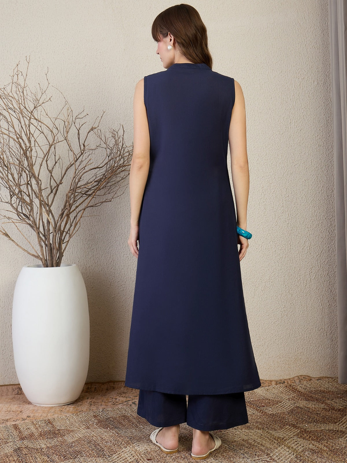 Blue Embroidered Pure Cotton A-Line Kurta Palazzo Set