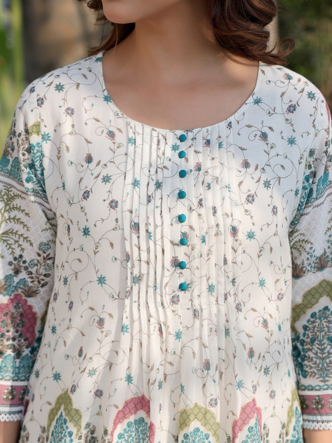 White Printed A-Line Pure Cotton kurta pant set