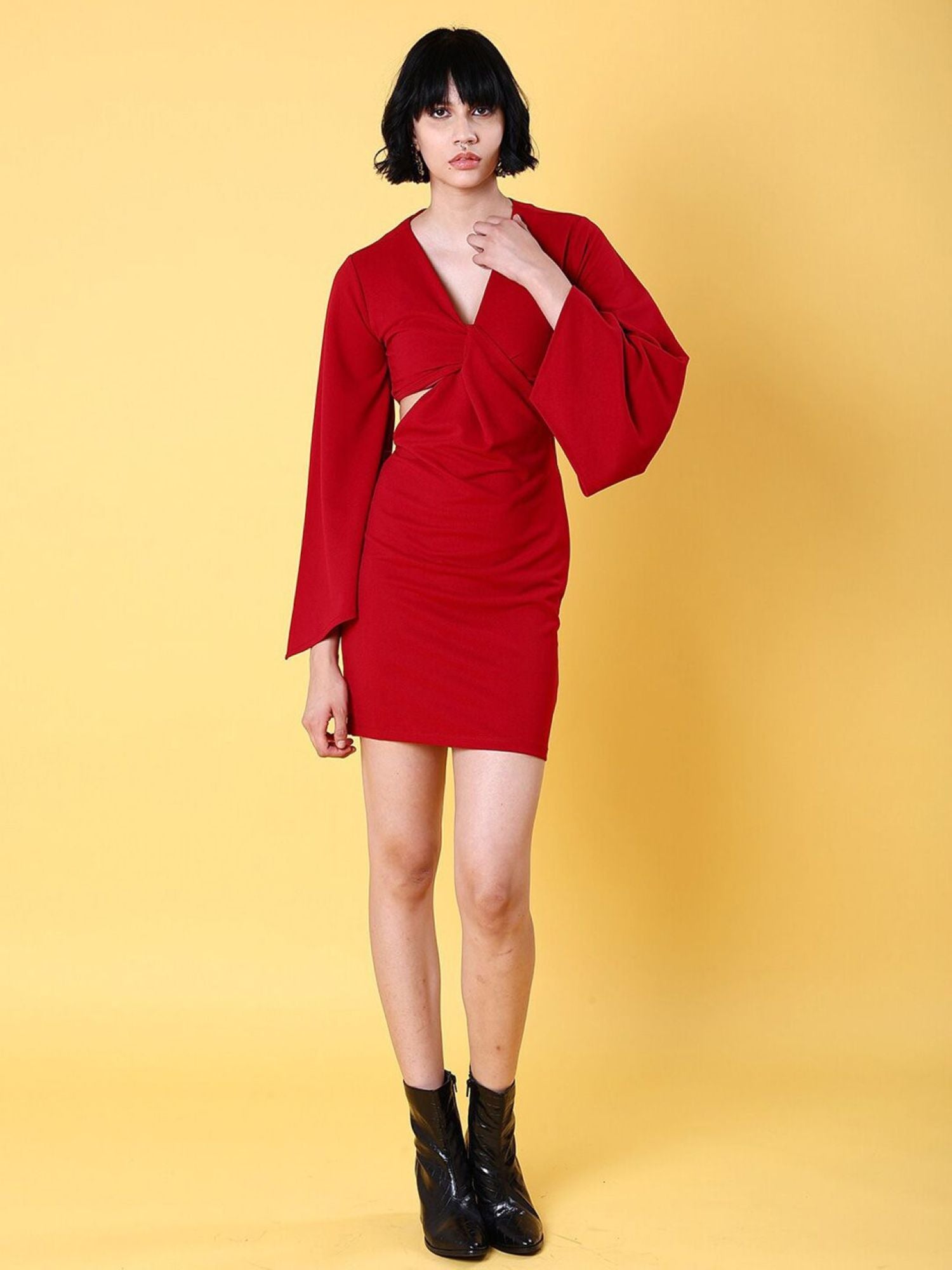Deep Neckline with Bell Sleeves Mini