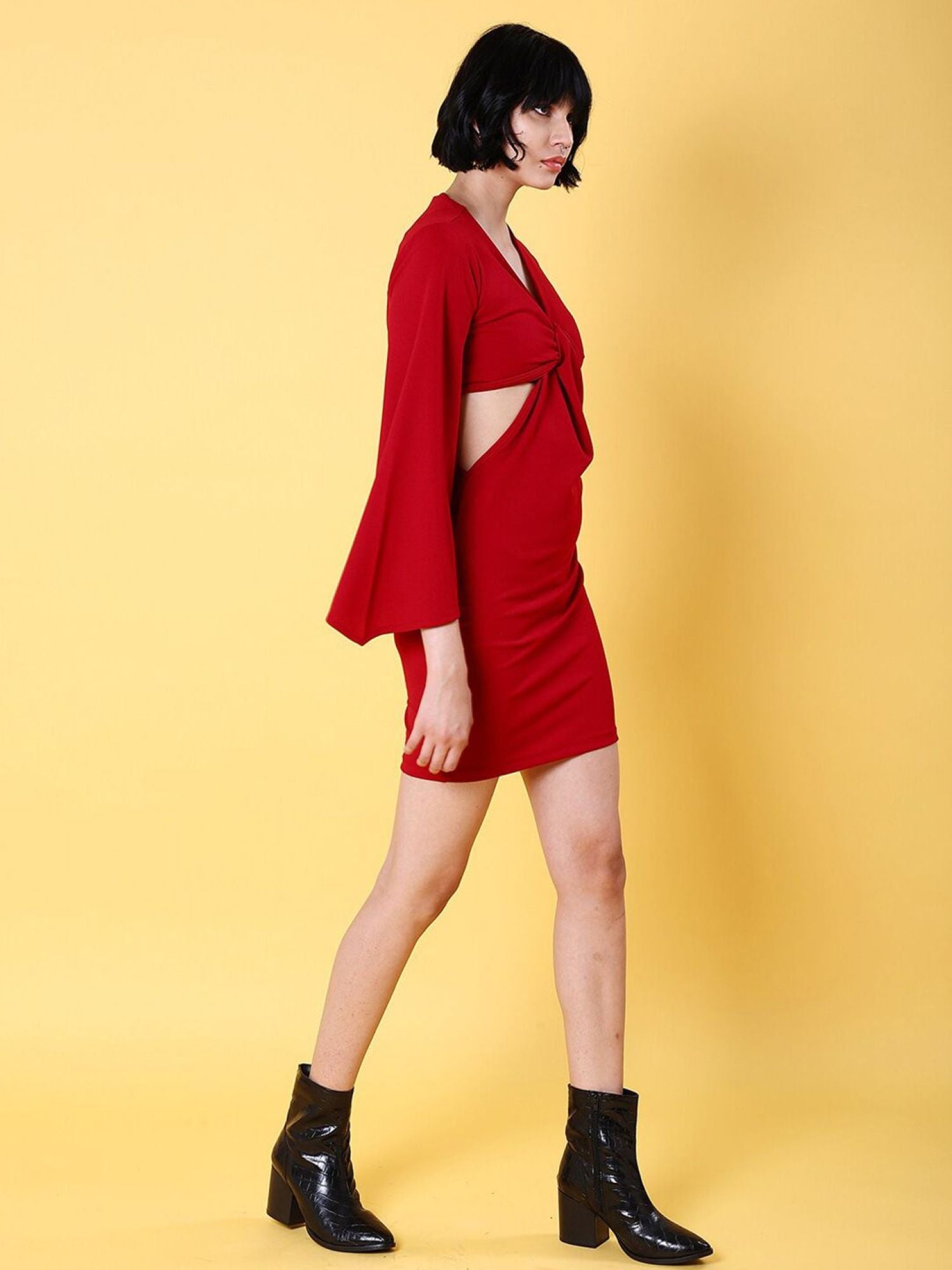 Deep Neckline with Bell Sleeves Mini