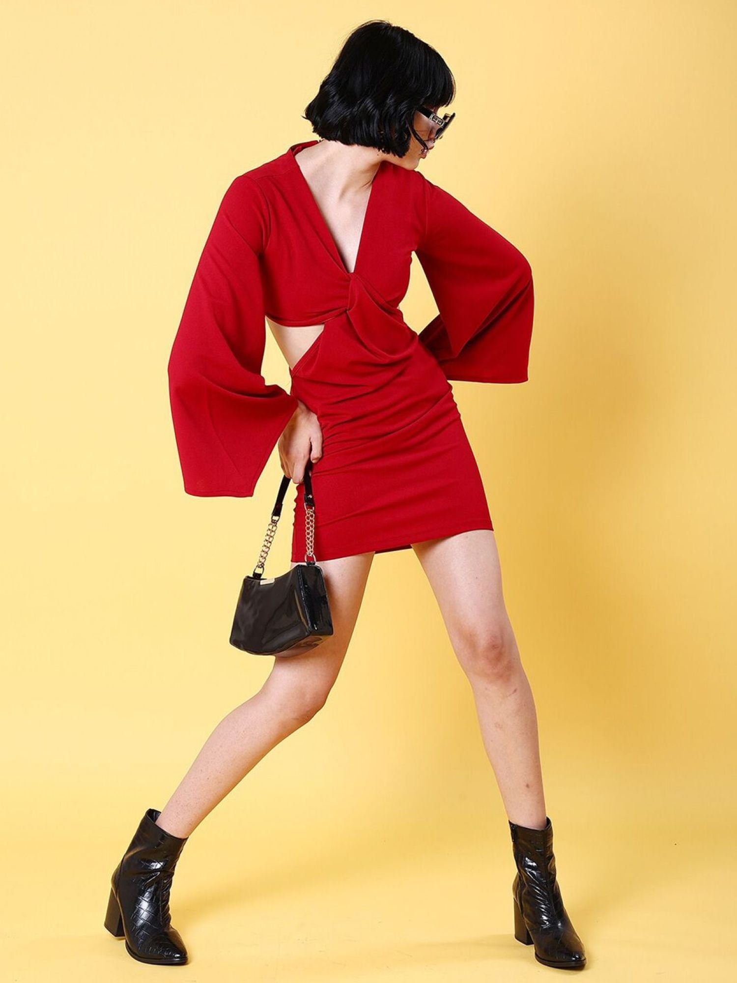 Deep Neckline with Bell Sleeves Mini