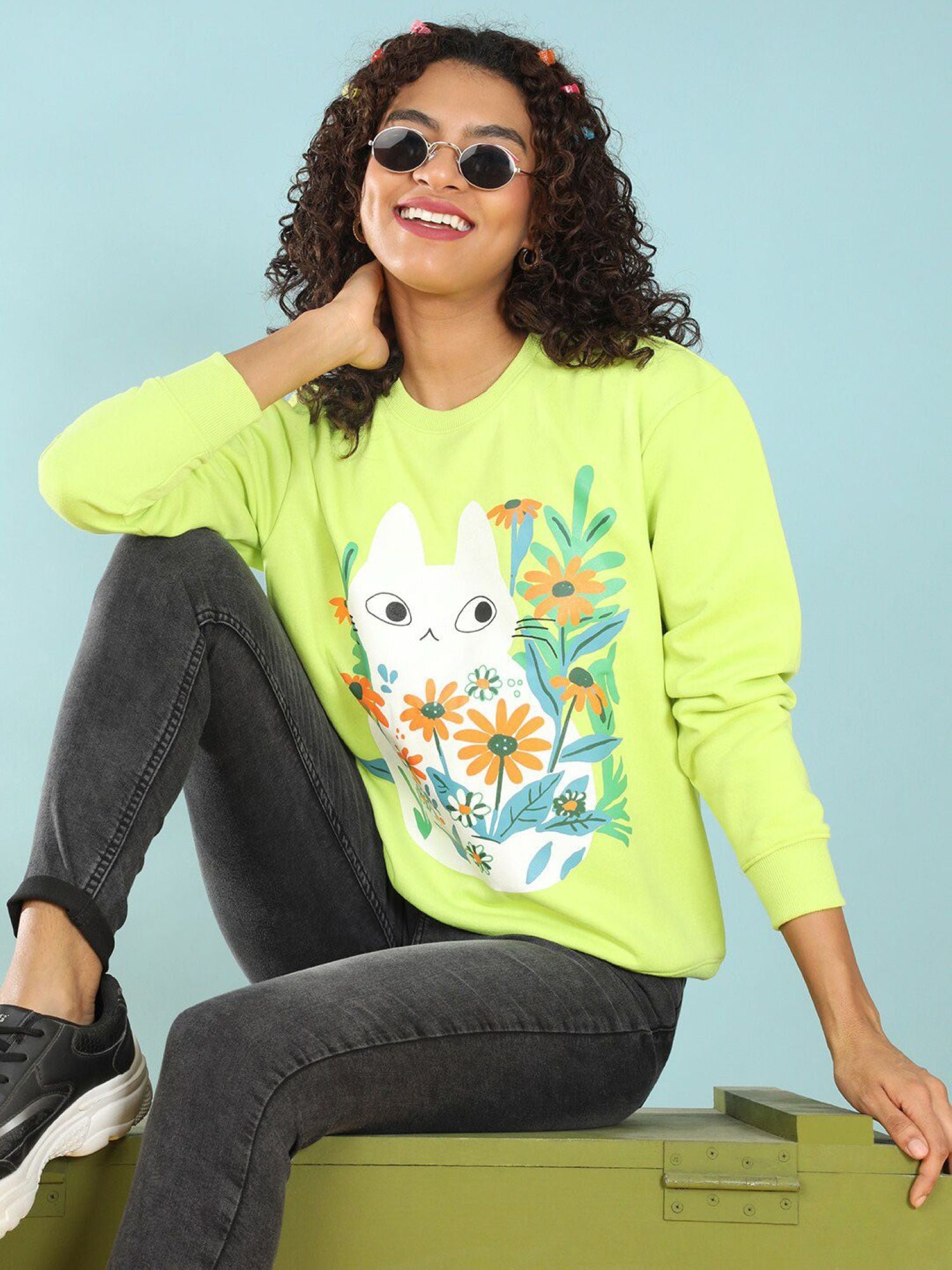 Floral Lime Green Sweat shirt