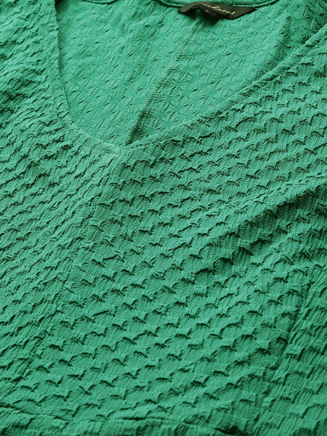 Textured Puff-Sleeve Midi Dress