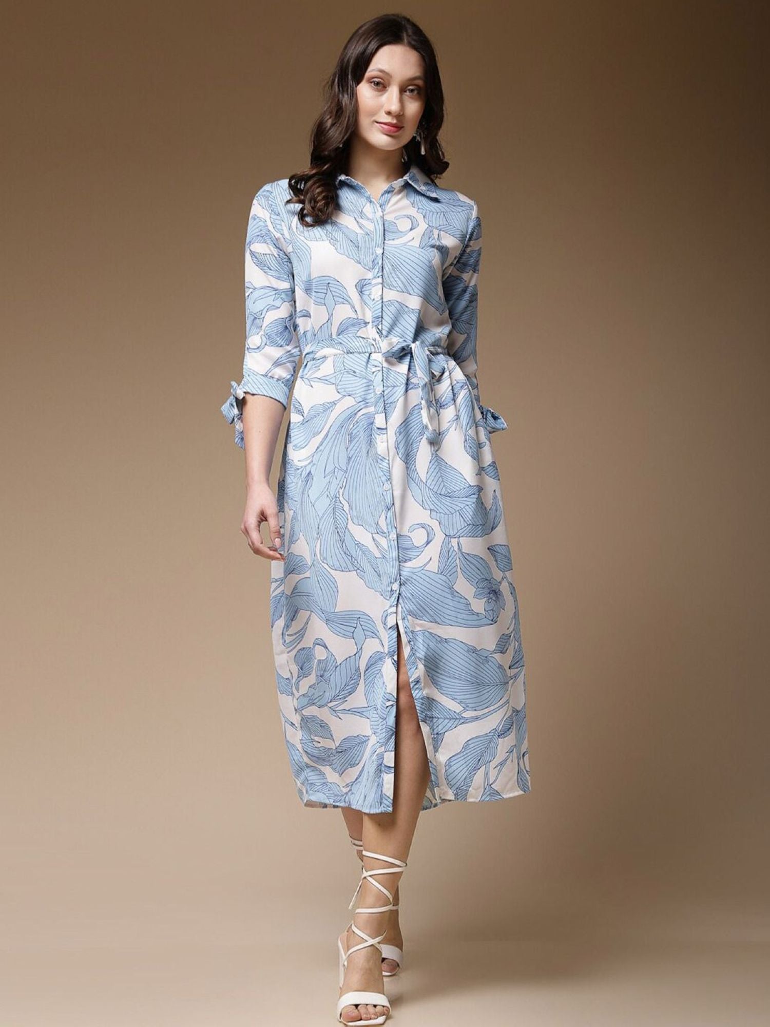 Front open Blue floral Midi