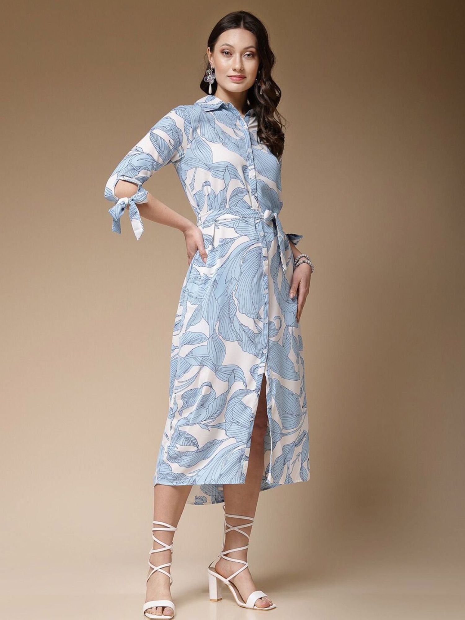 Front open Blue floral Midi