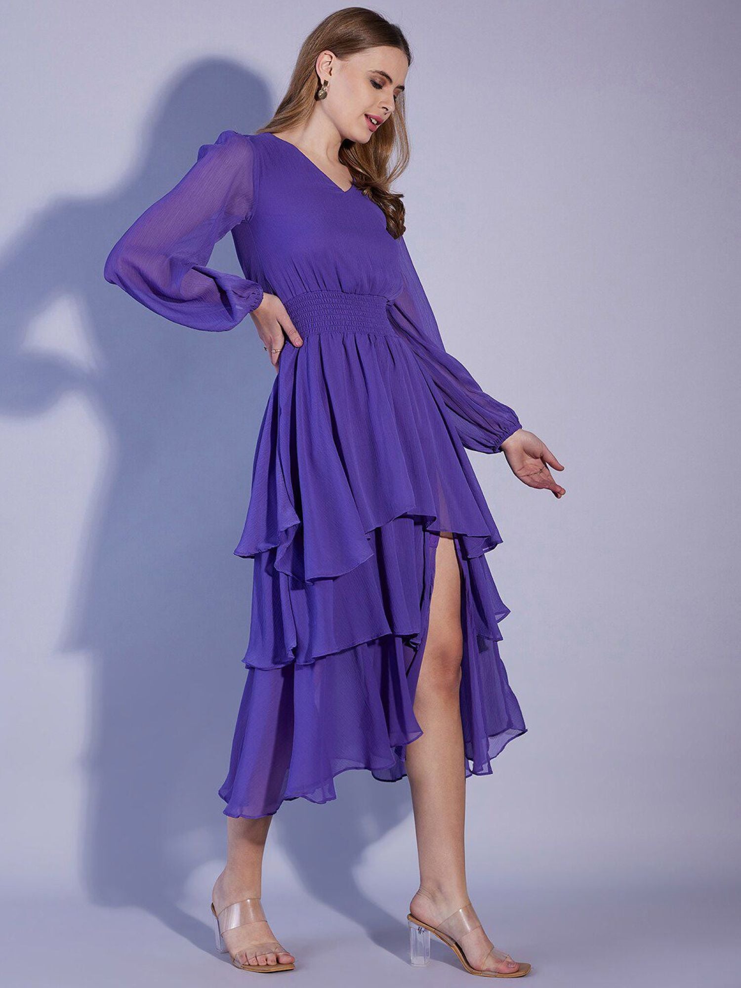 Purple Ruffled Midi