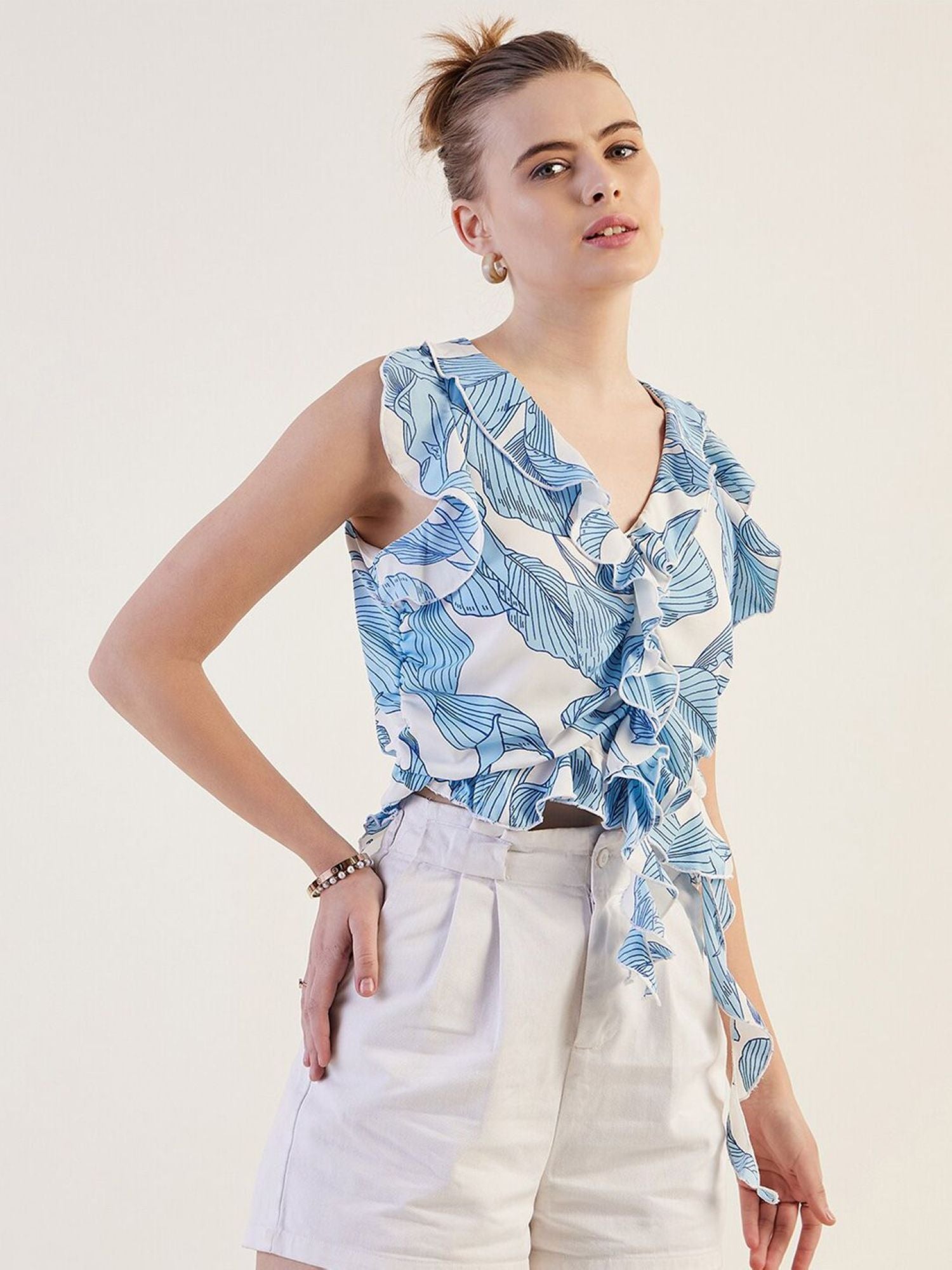 Blue and White Patterned Sleeveless Top