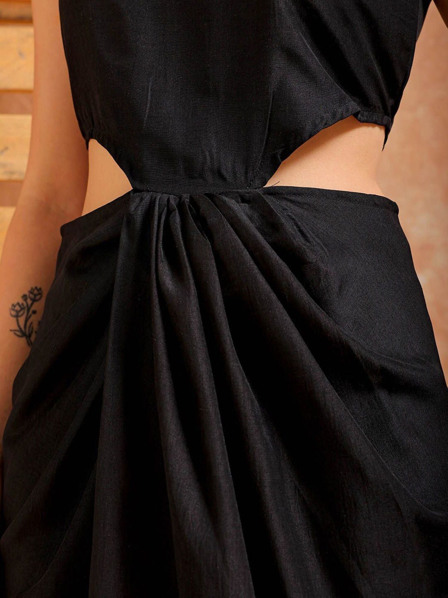 Sleeveless Cut-Out Draped Maxi Dress (with Side Slit)