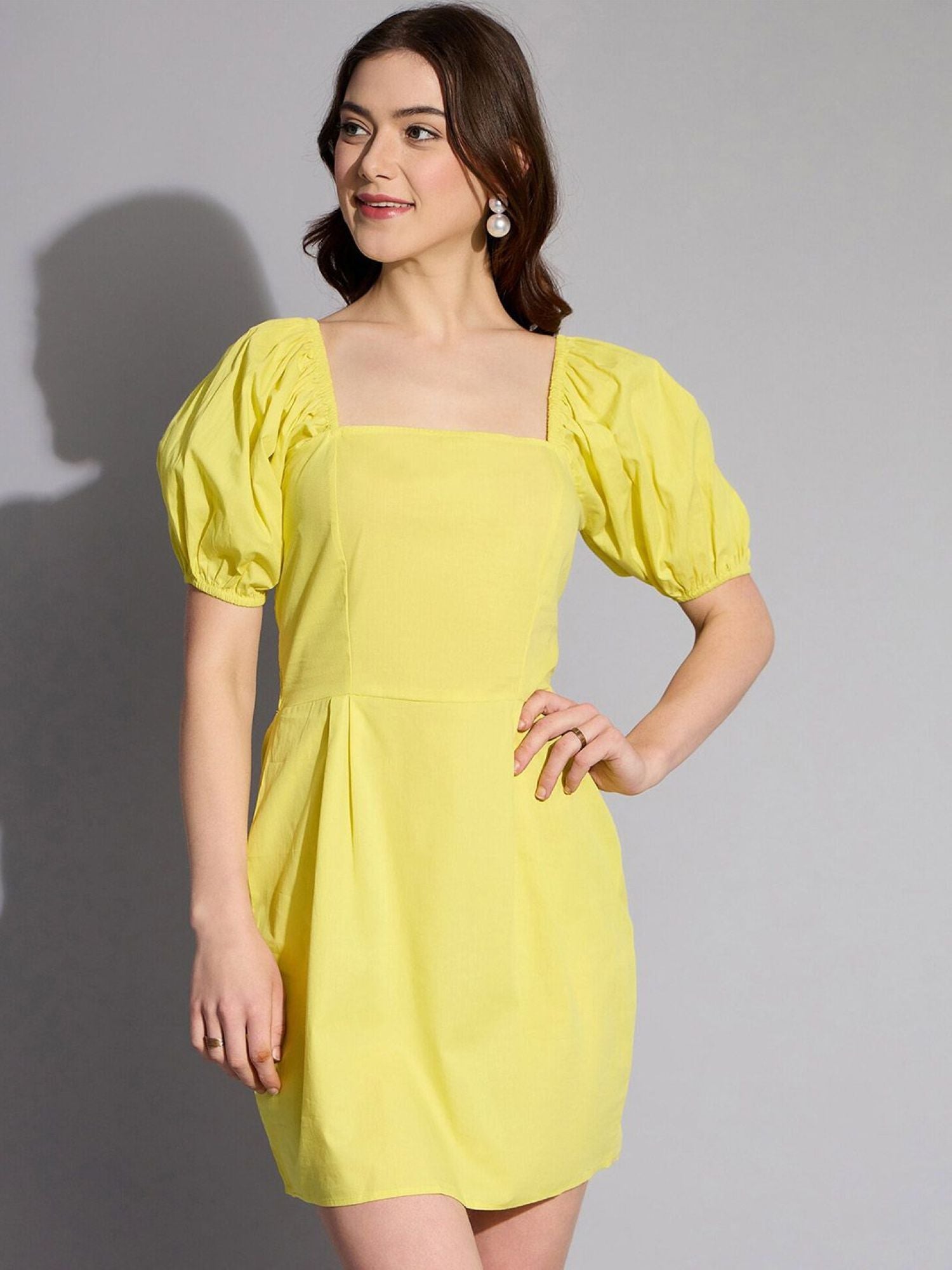 Square-Neck Puff-Sleeve Mini Dress