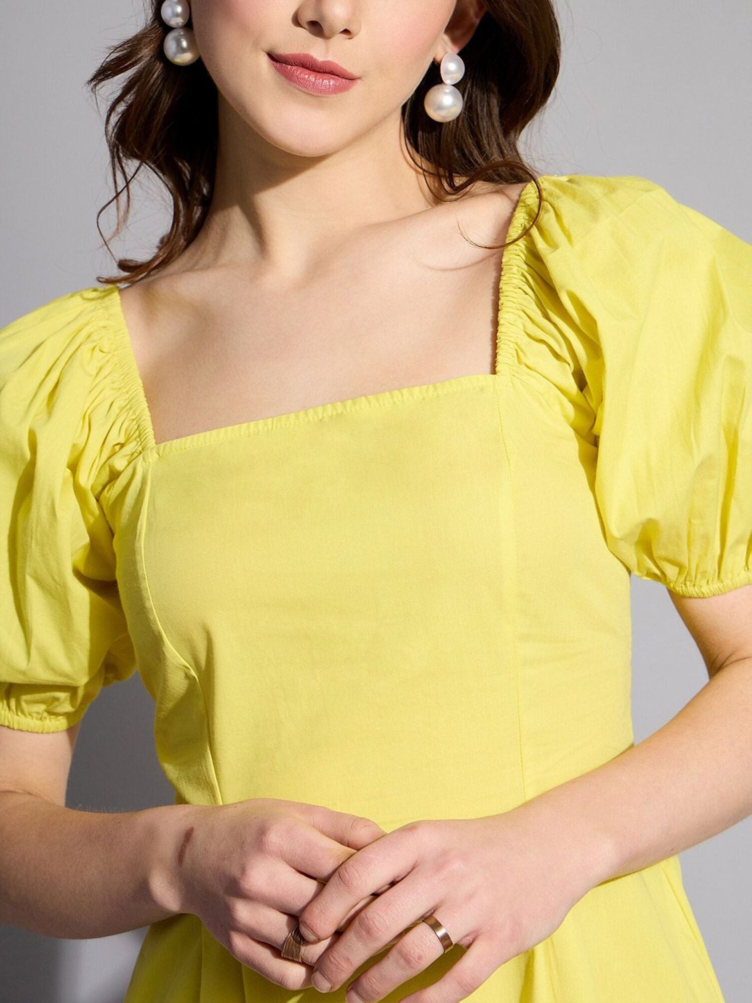 Square-Neck Puff-Sleeve Mini Dress