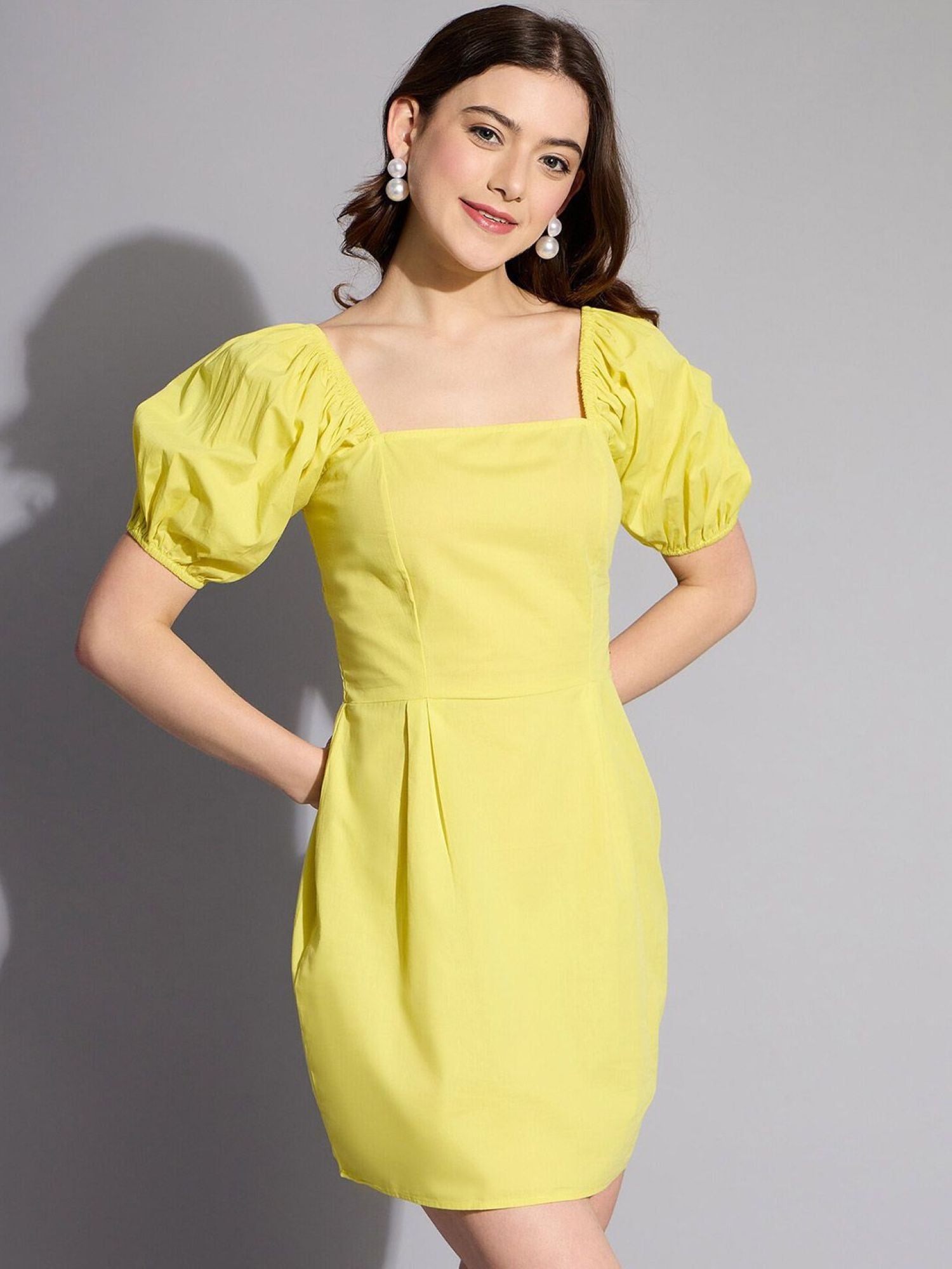 Square-Neck Puff-Sleeve Mini Dress