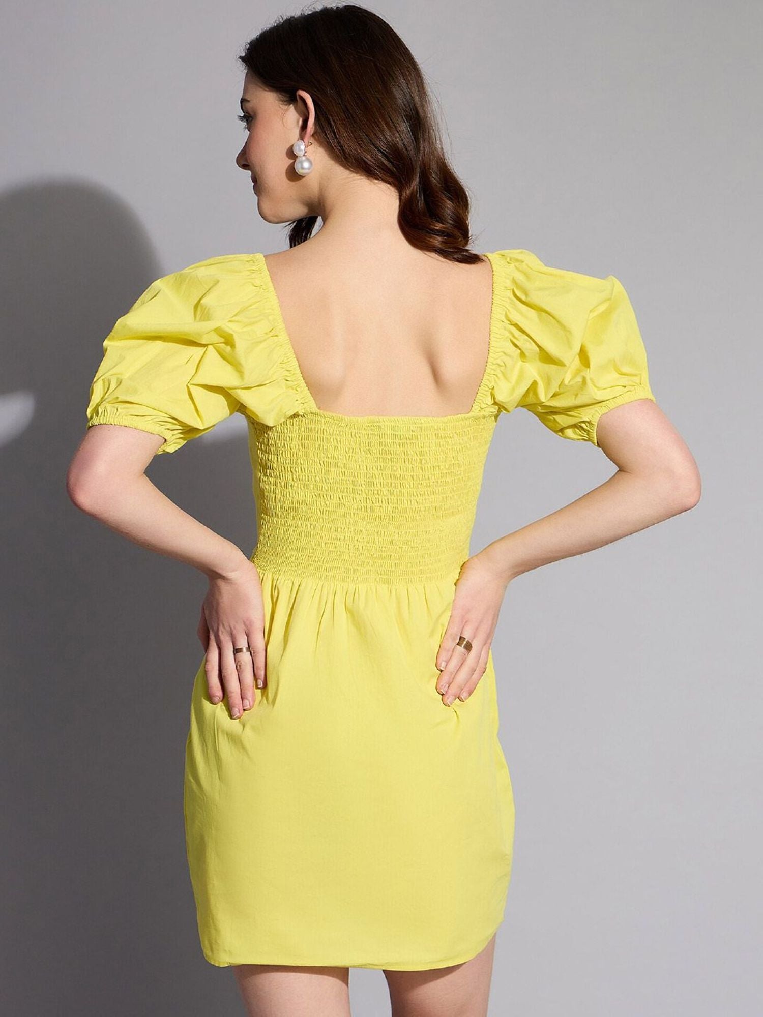 Square-Neck Puff-Sleeve Mini Dress