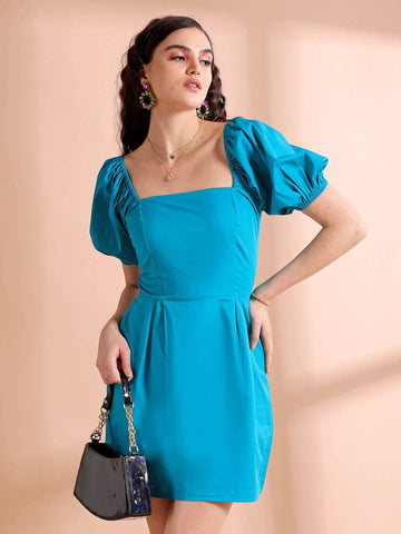 Teal Puff-Sleeve Mini