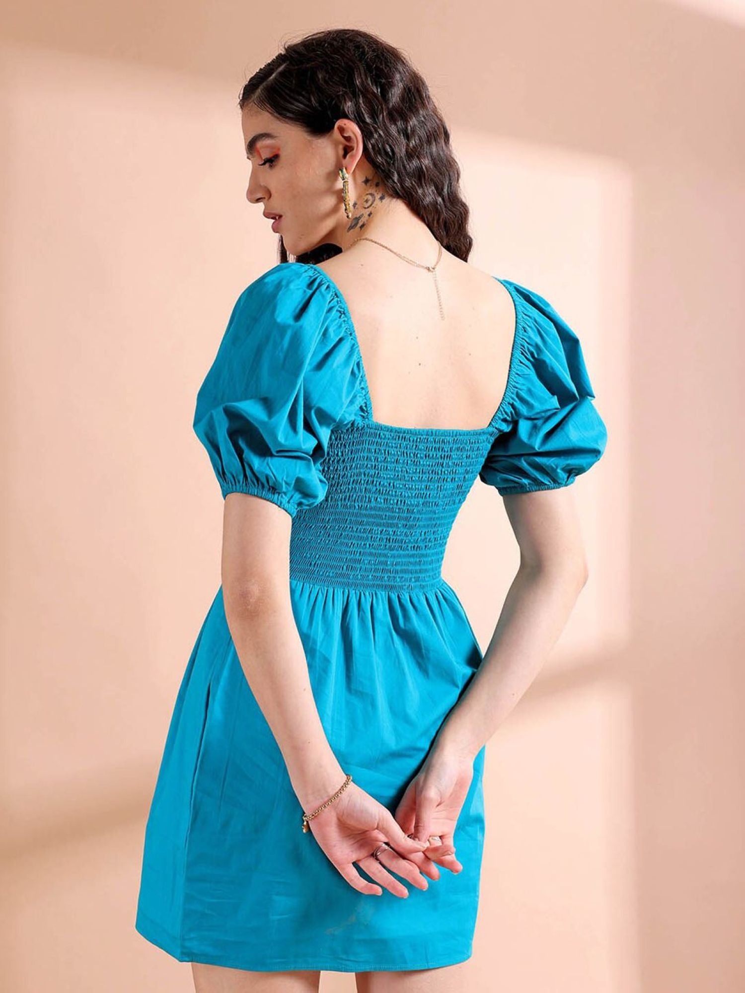 Teal Puff-Sleeve Mini