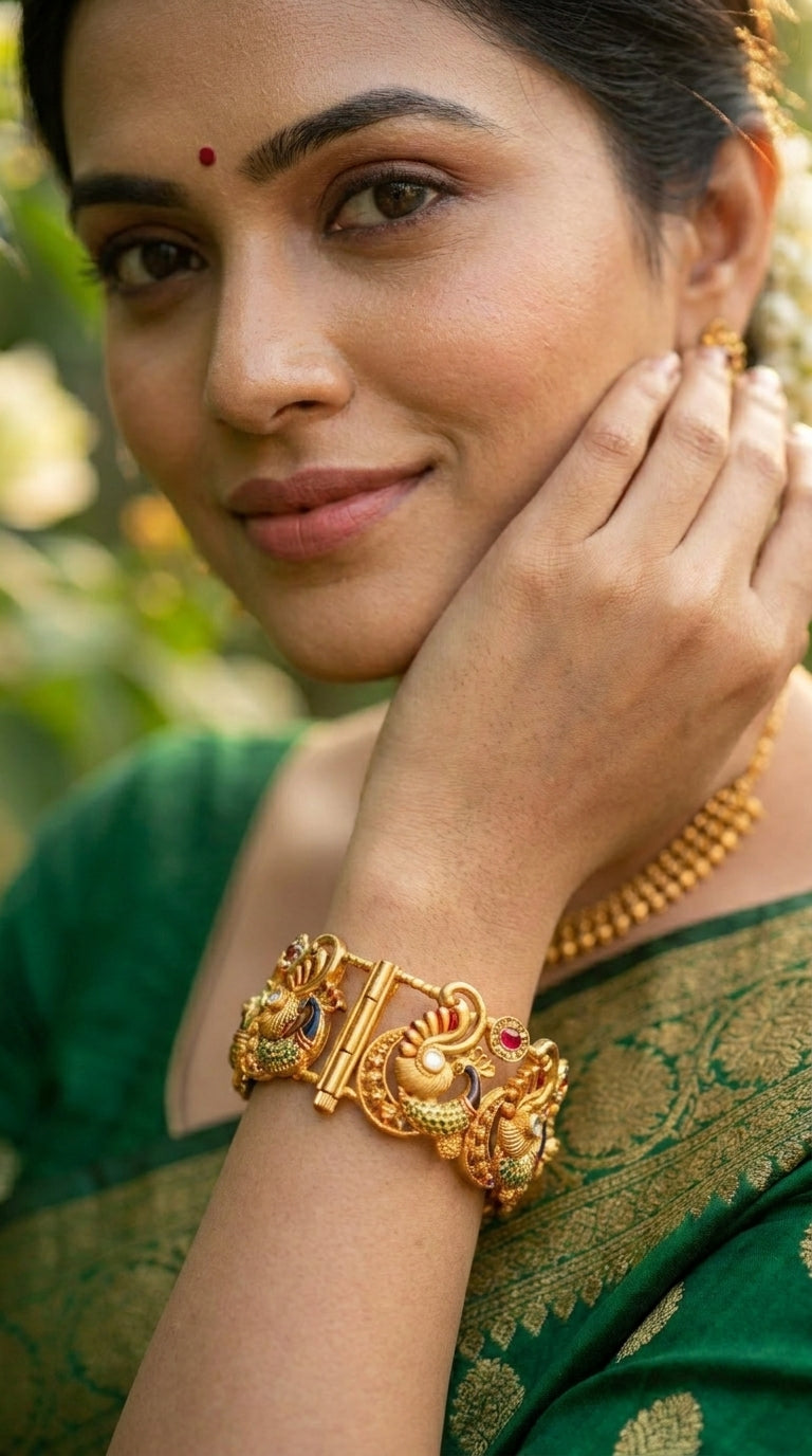 Indian Golden Bangles/Kada with kemp stones