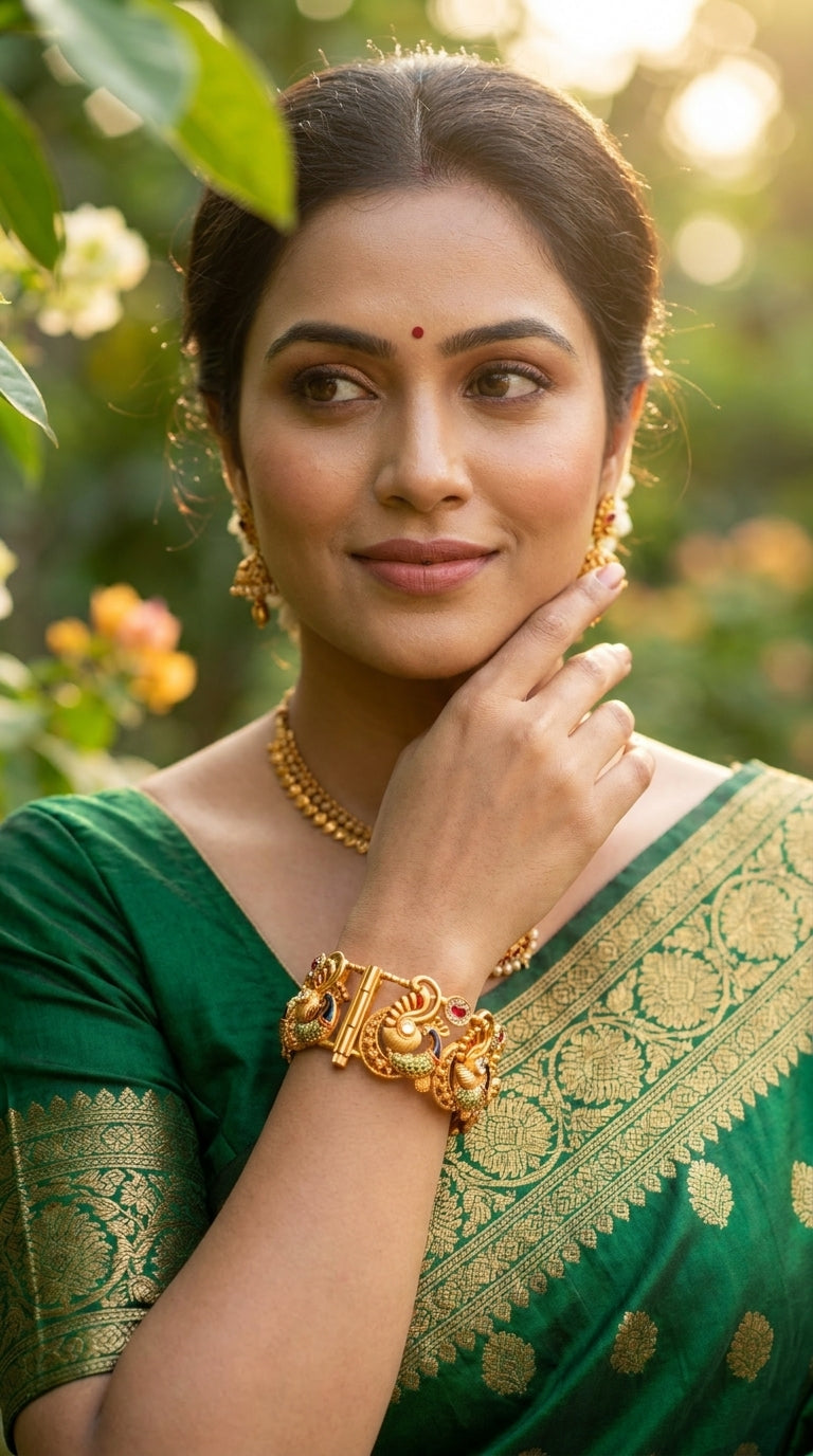 Indian Golden Bangles/Kada with kemp stones