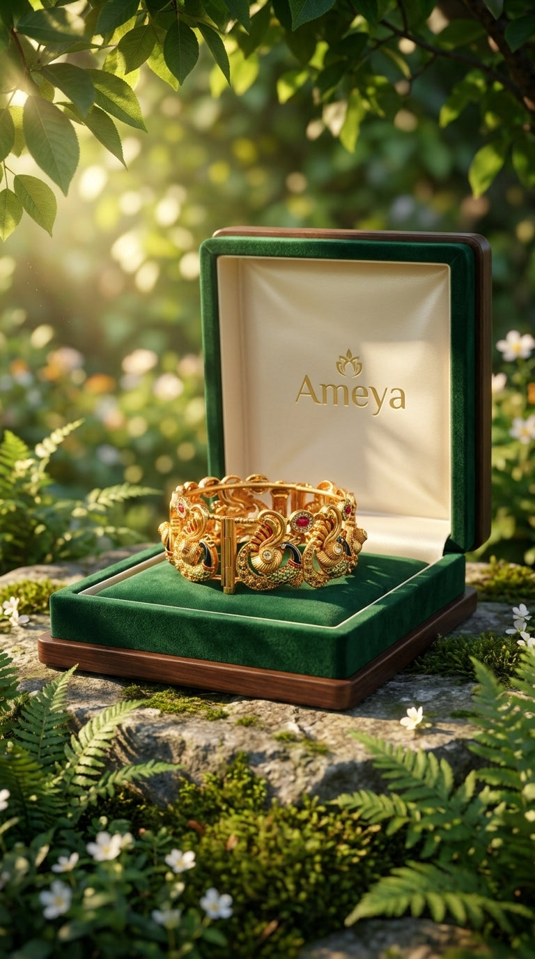 Indian Golden Bangles/Kada with kemp stones