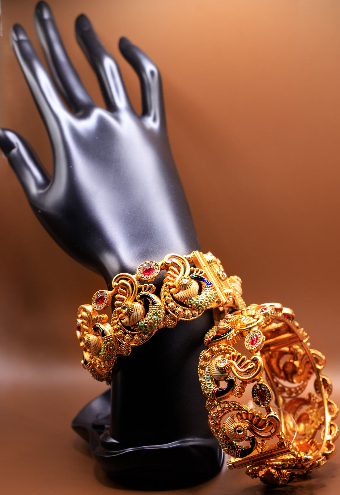 Indian Golden Bangles/Kada with kemp stones