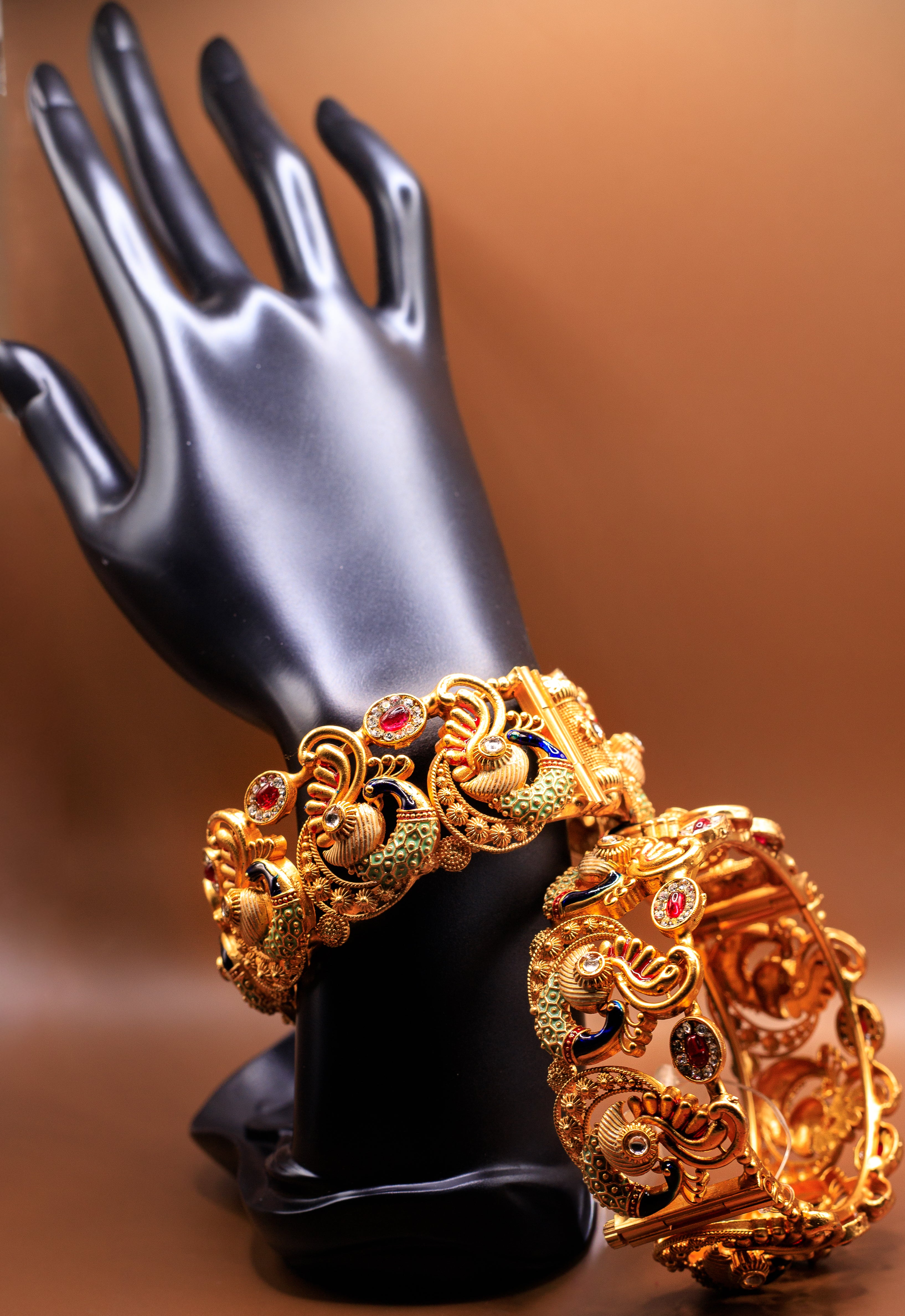 Indian Golden Bangles/Kada with kemp stones