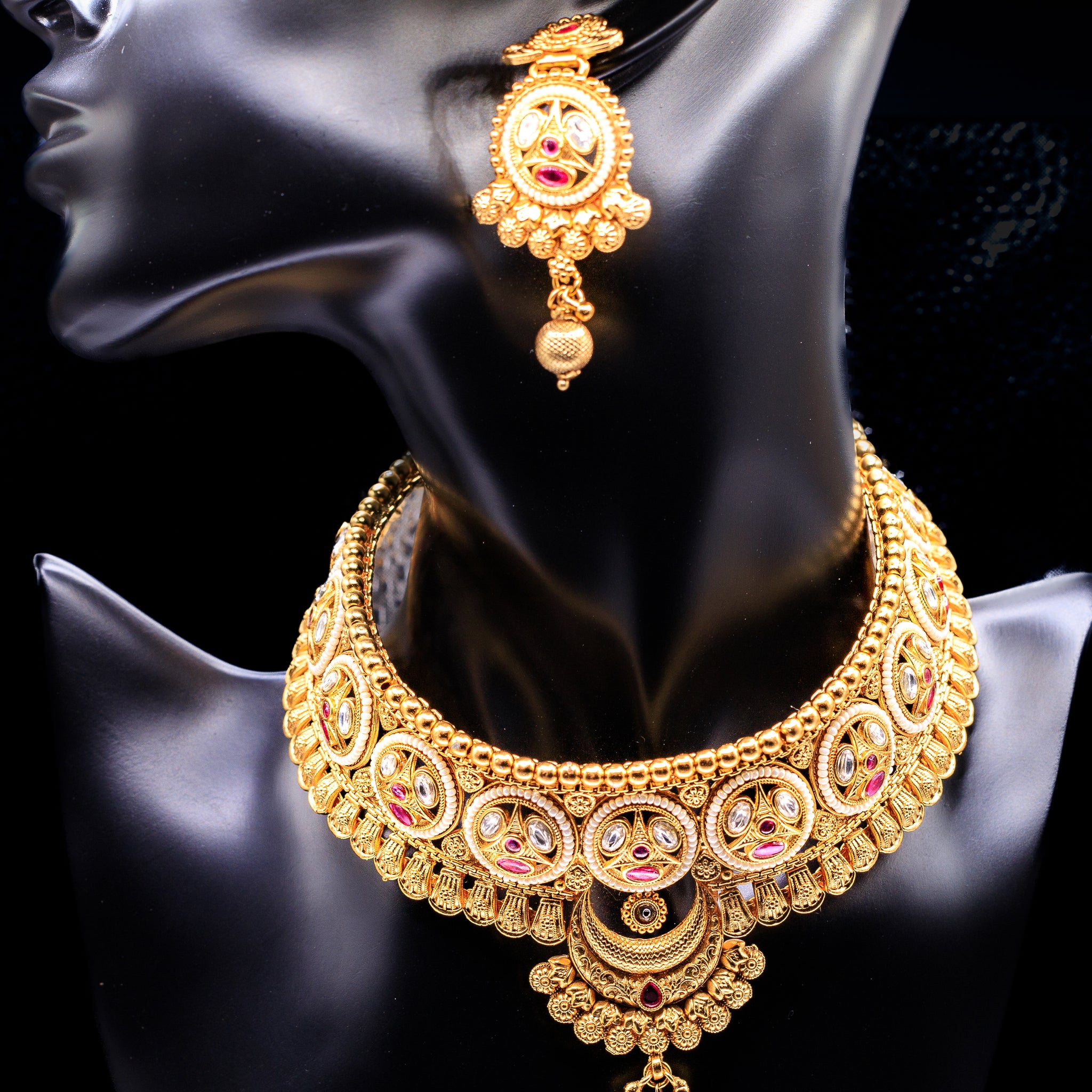 Necklace with  Polki/Meena work Earrings