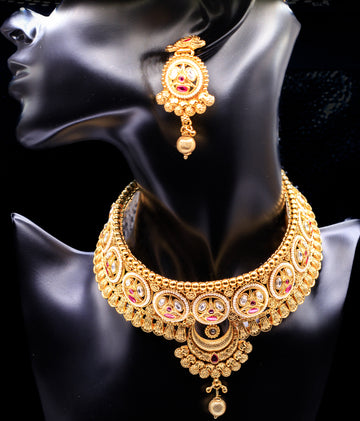Necklace with  Polki/Meena work Earrings