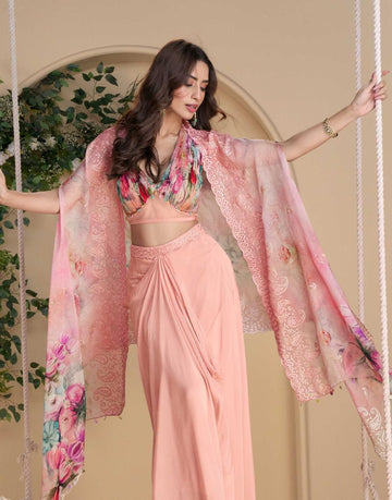 HAND AND BEEDS WORK EMBROIDERED BLOUSE WITH PLAZZO AND DUPATTA