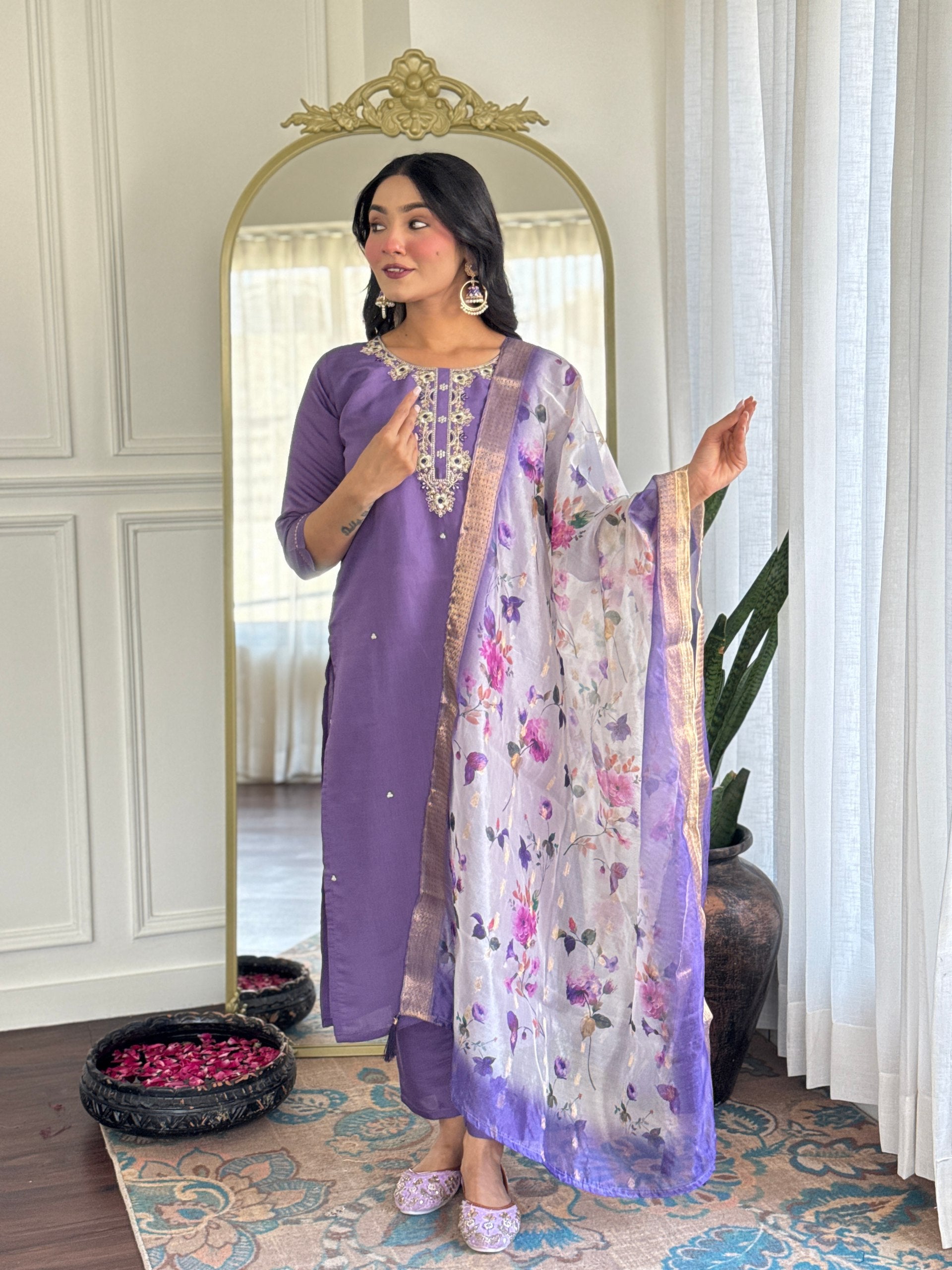 Chanderi Kurta Pant with Dupatta