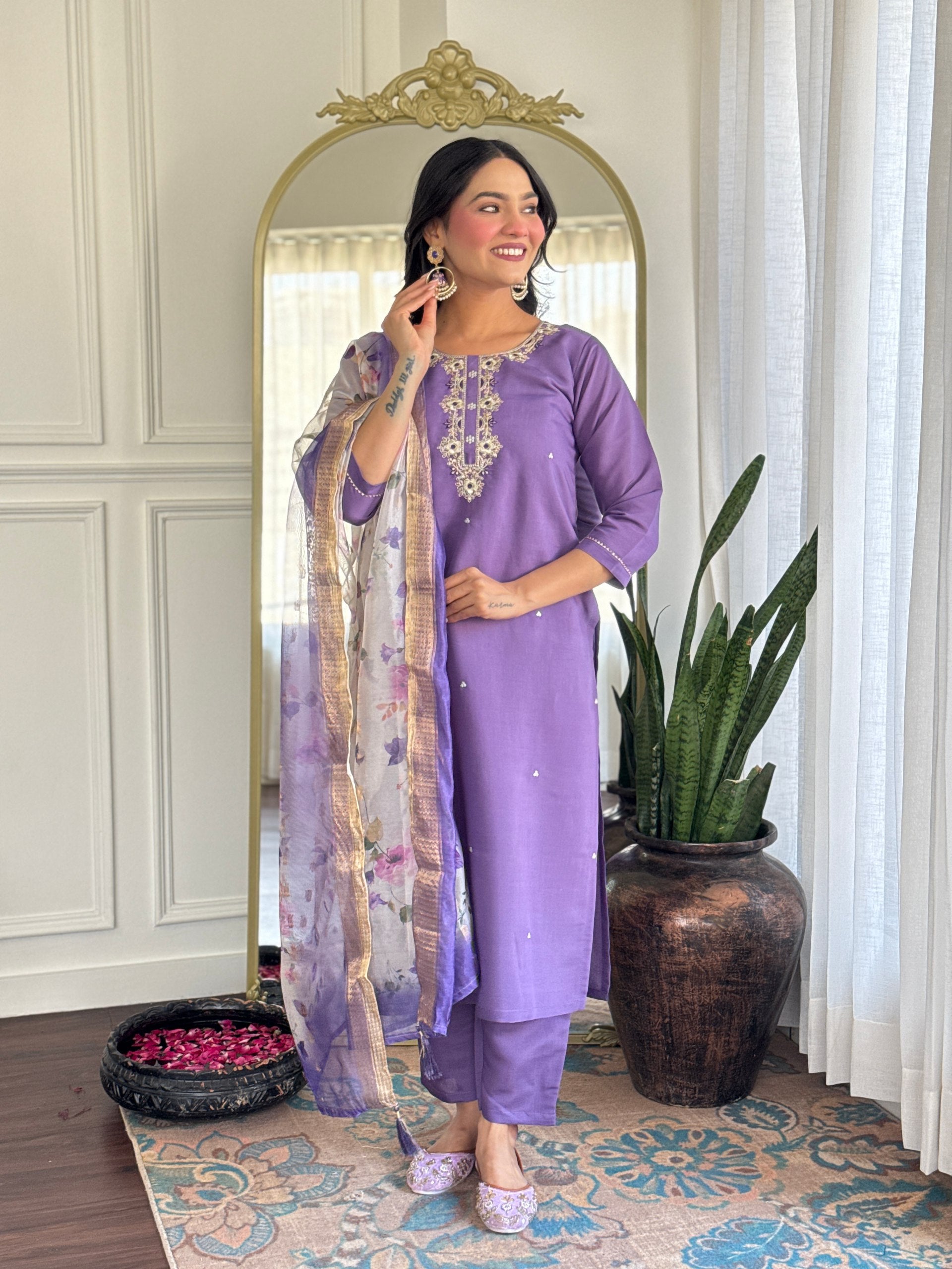 Chanderi Kurta Pant with Dupatta